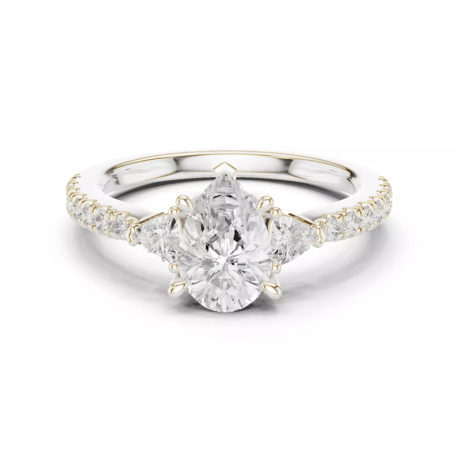 Pear and Trillion Cut Engagement Wedding Ring 3DM STL Video 3D print model_14