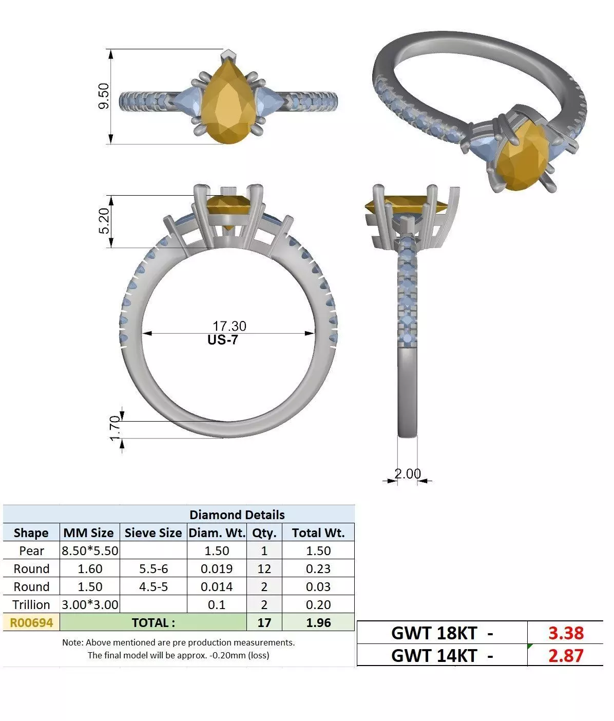 Pear and Trillion Cut Engagement Wedding Ring 3DM STL Video 3D print model_15