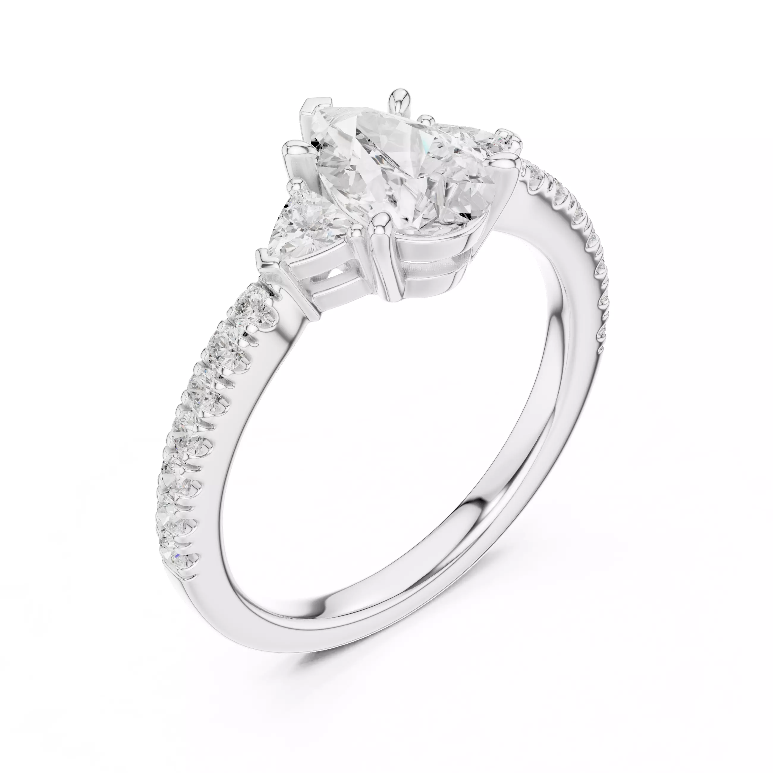 Pear and Trillion Cut Engagement Wedding Ring 3DM STL Video 3D print model_10