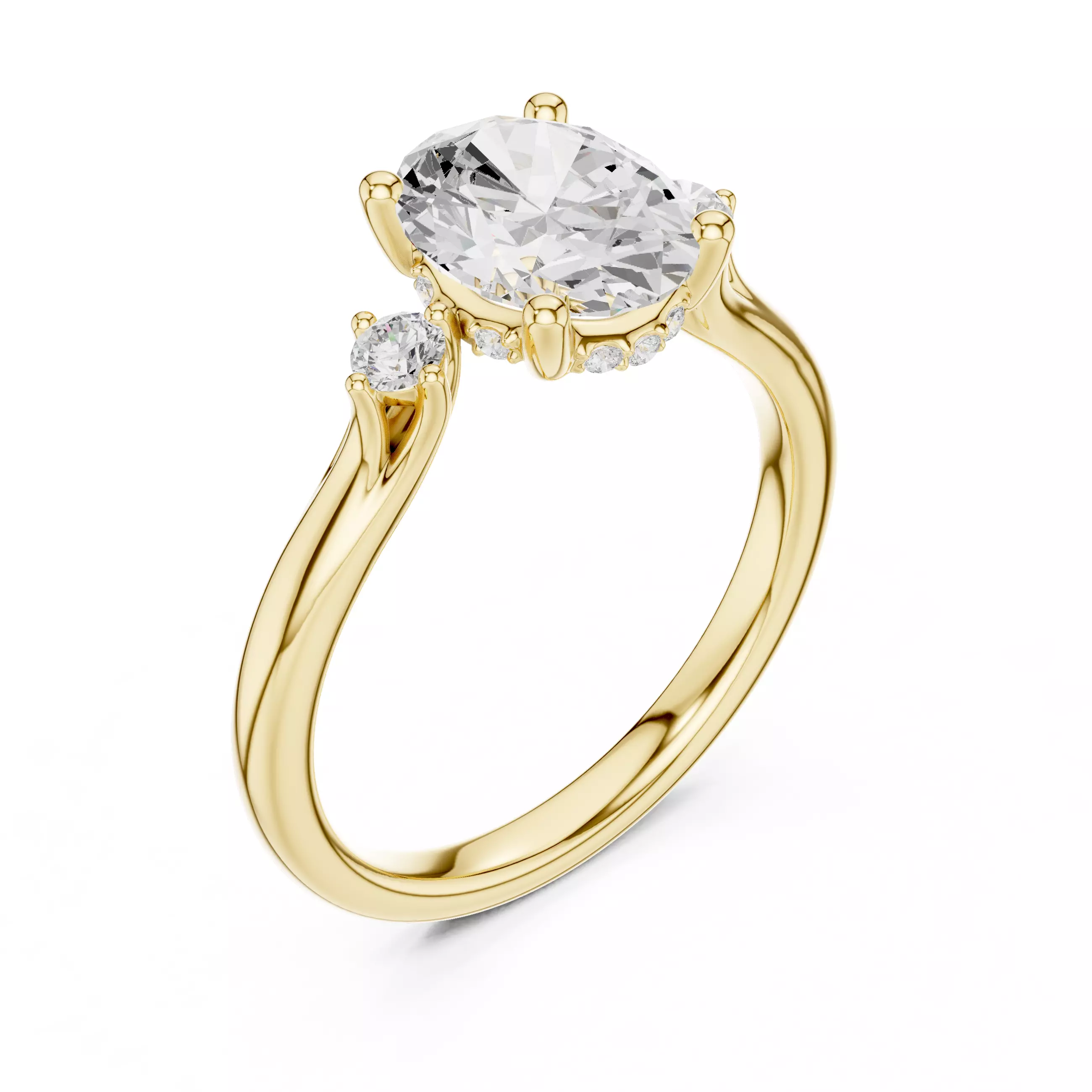 Oval Cut Diamond Three Stone Engagement Ring 3DM STL Video 3D print model_7