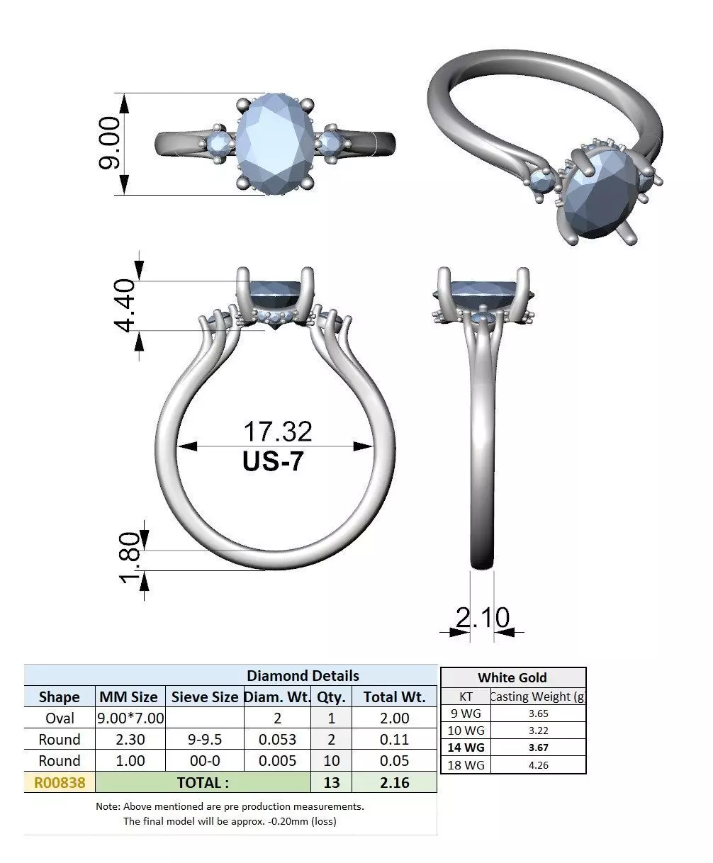 Oval Cut Diamond Three Stone Engagement Ring 3DM STL Video 3D print model_15
