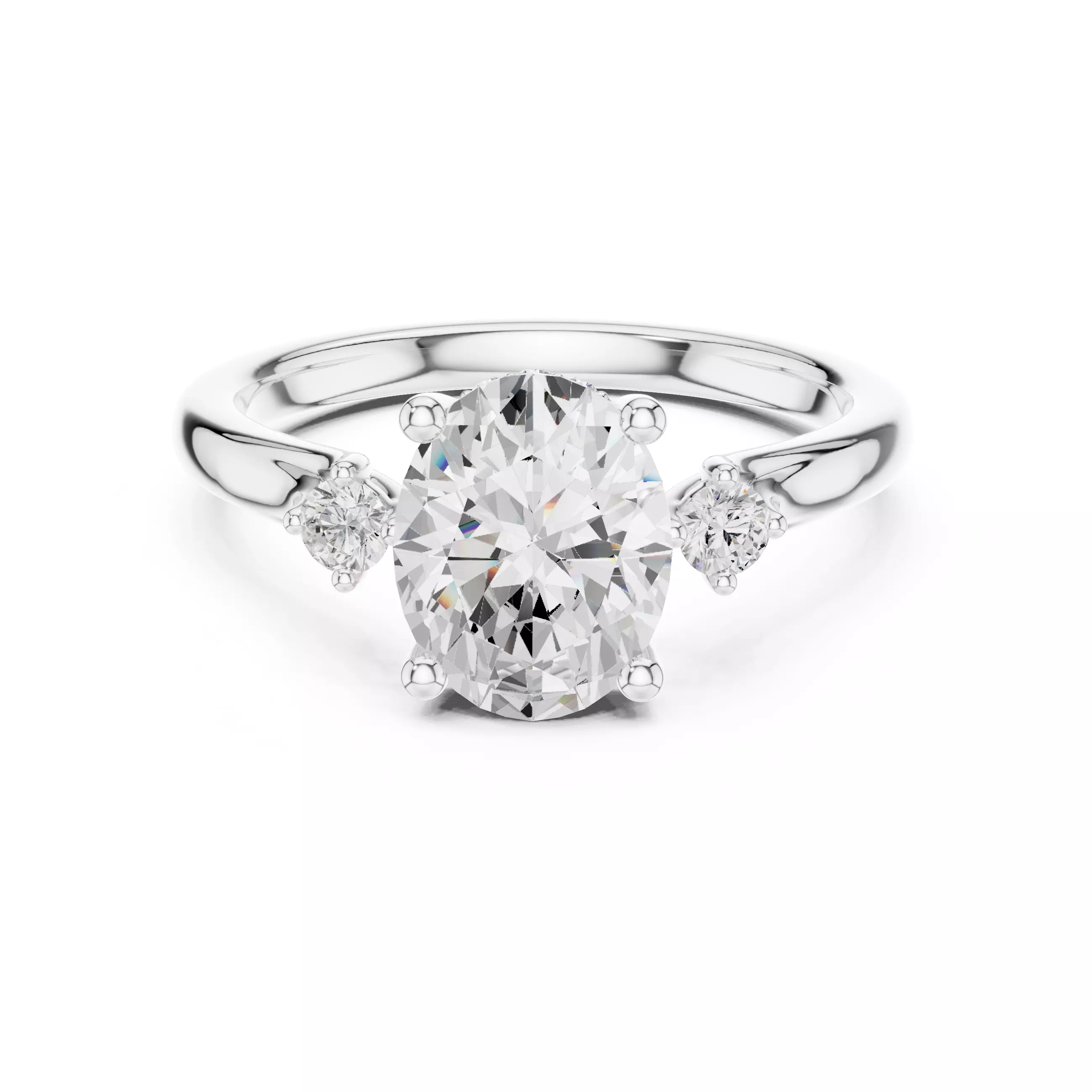 Oval Cut Diamond Three Stone Engagement Ring 3DM STL Video 3D print model_1