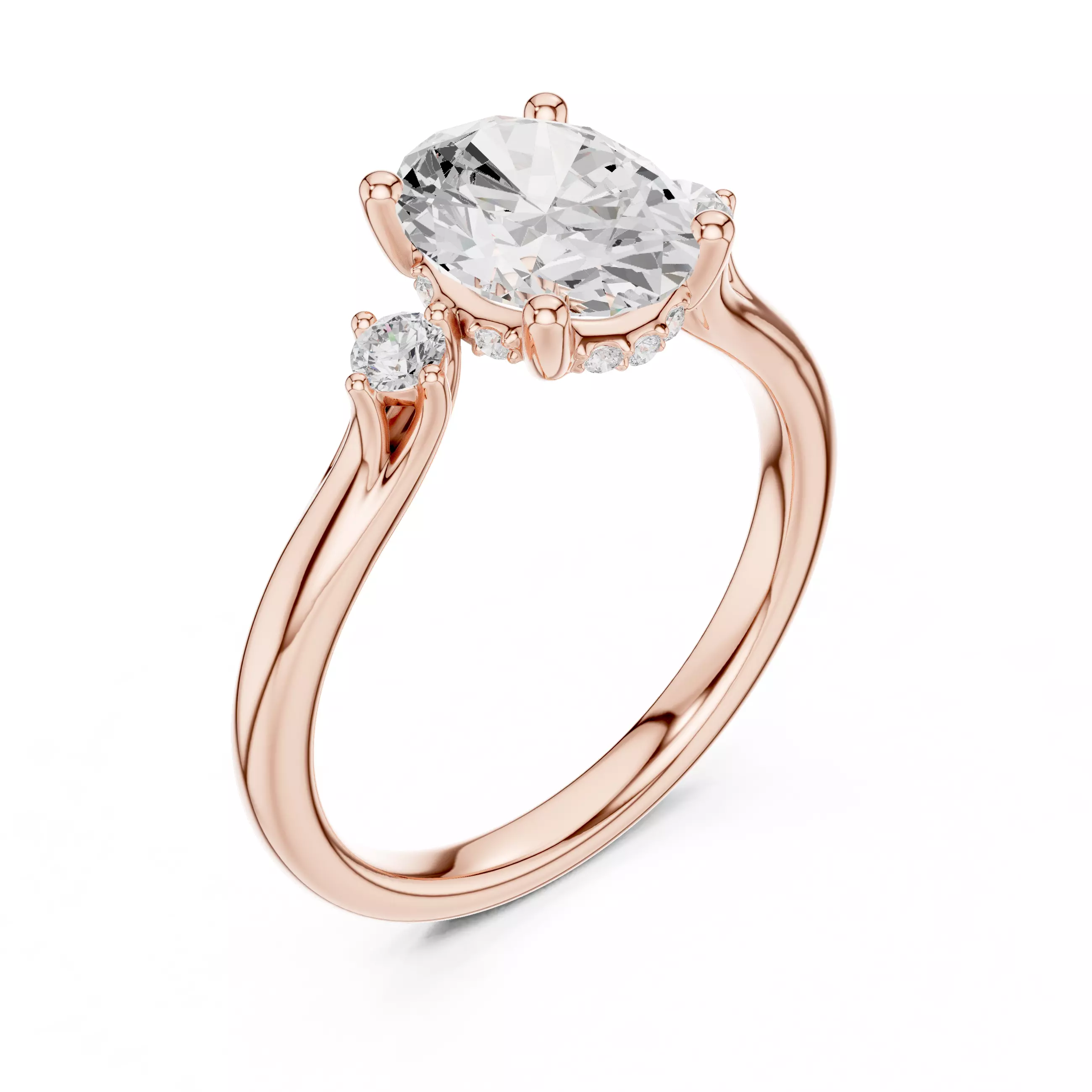 Oval Cut Diamond Three Stone Engagement Ring 3DM STL Video 3D print model_4