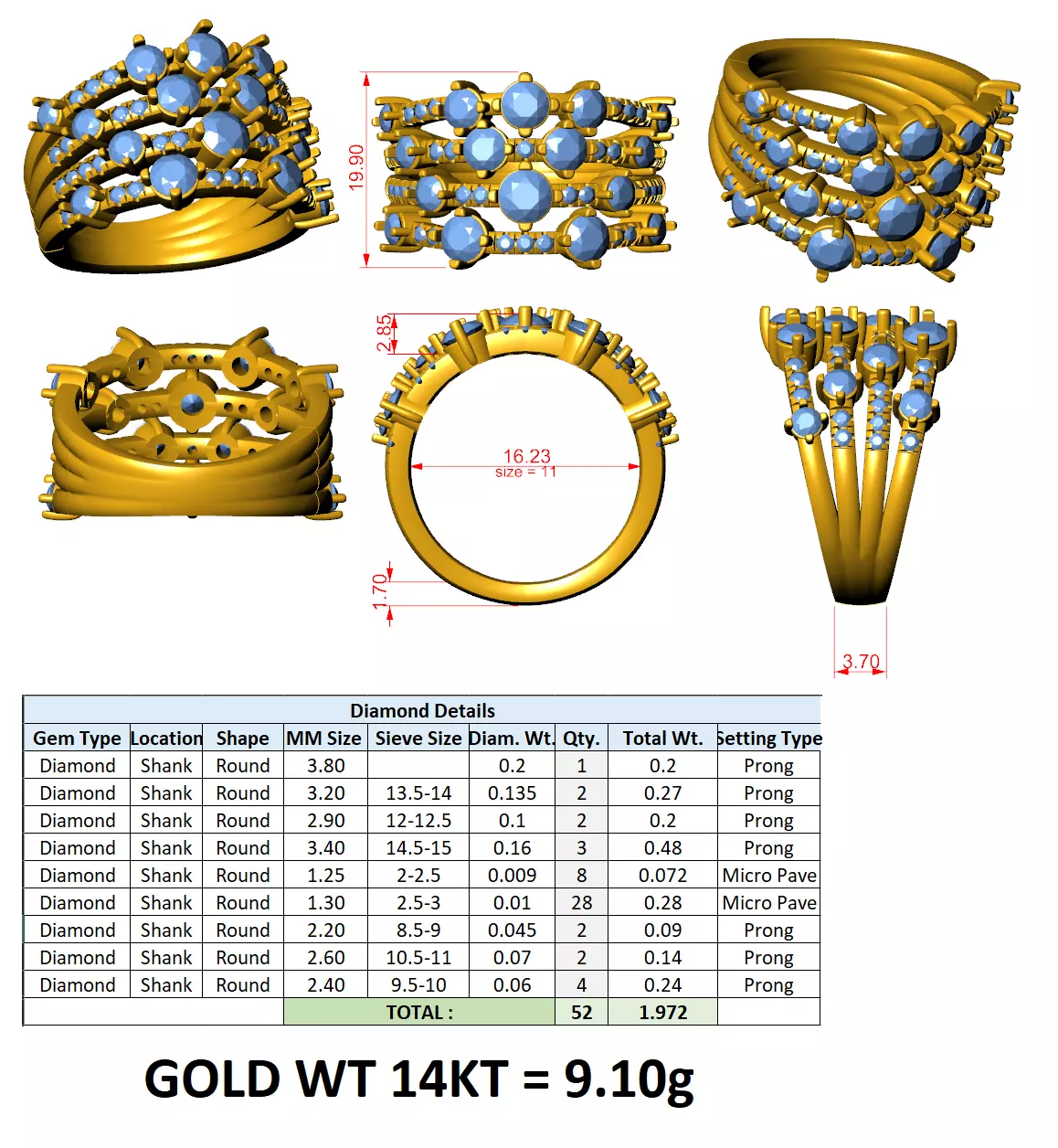 20mm Wide Round Cut Bubble Diamond Wedding Band 3DM STL Video 3D print model_15