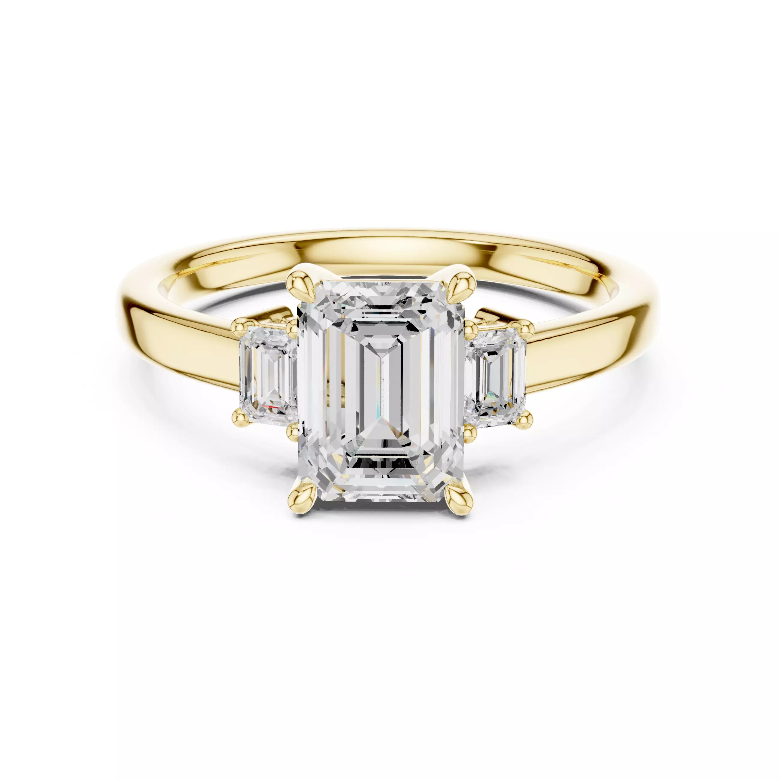 Three Stone Emerald Cut Diamond Engagement Ring 3DM STL Video 3D print model_1