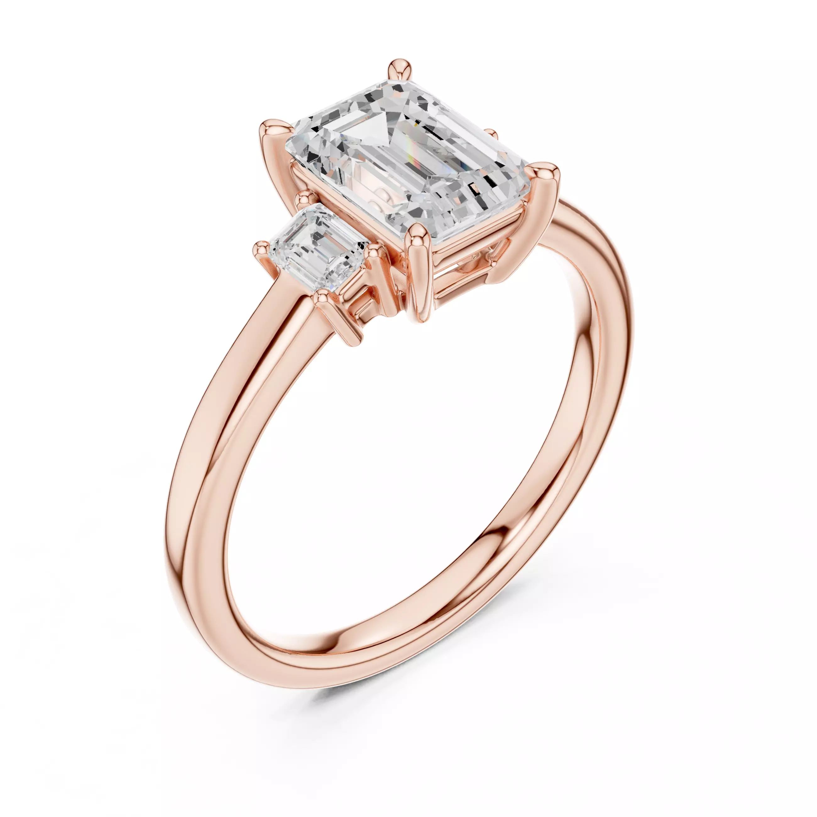 Three Stone Emerald Cut Diamond Engagement Ring 3DM STL Video 3D print model_4