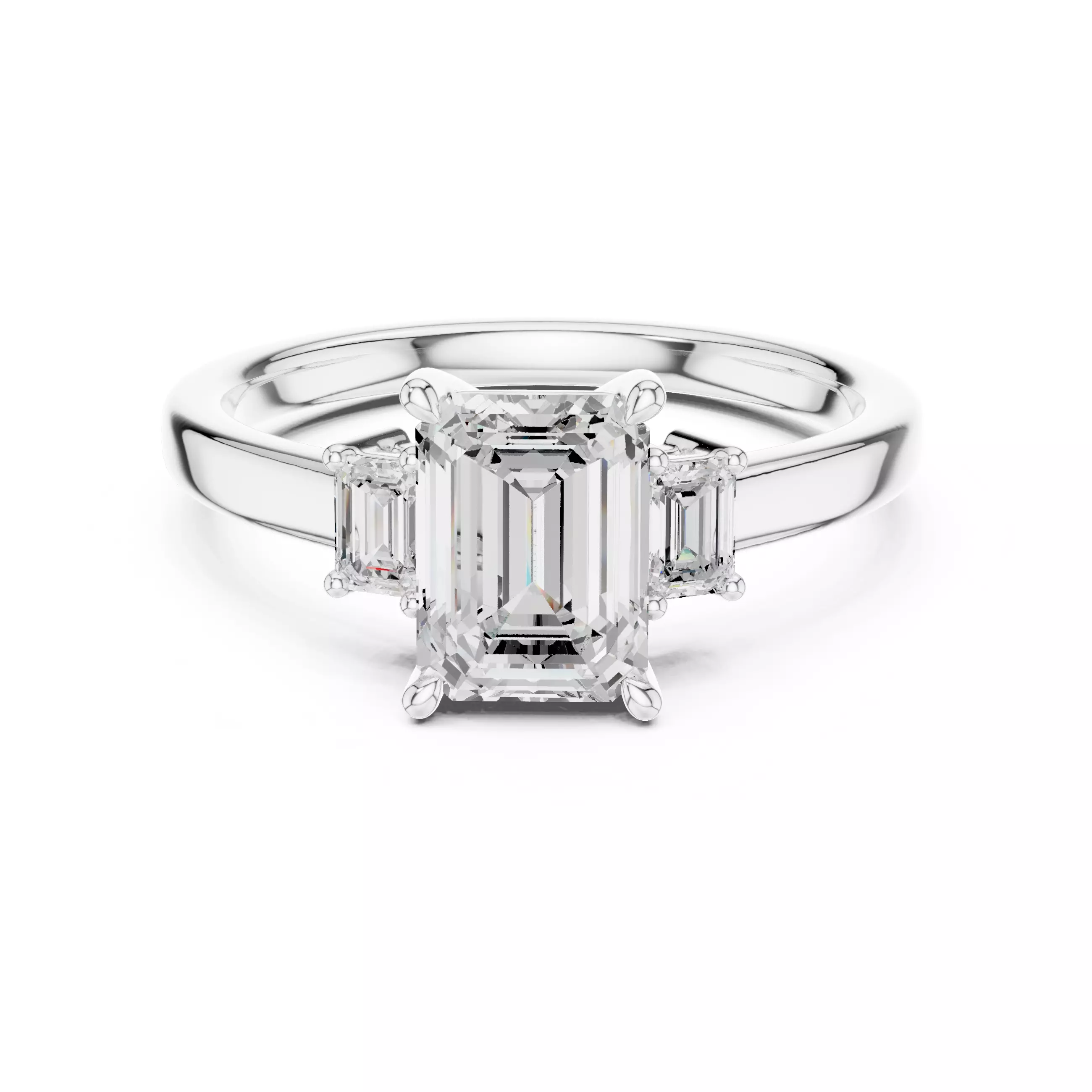 Three Stone Emerald Cut Diamond Engagement Ring 3DM STL Video 3D print model_2