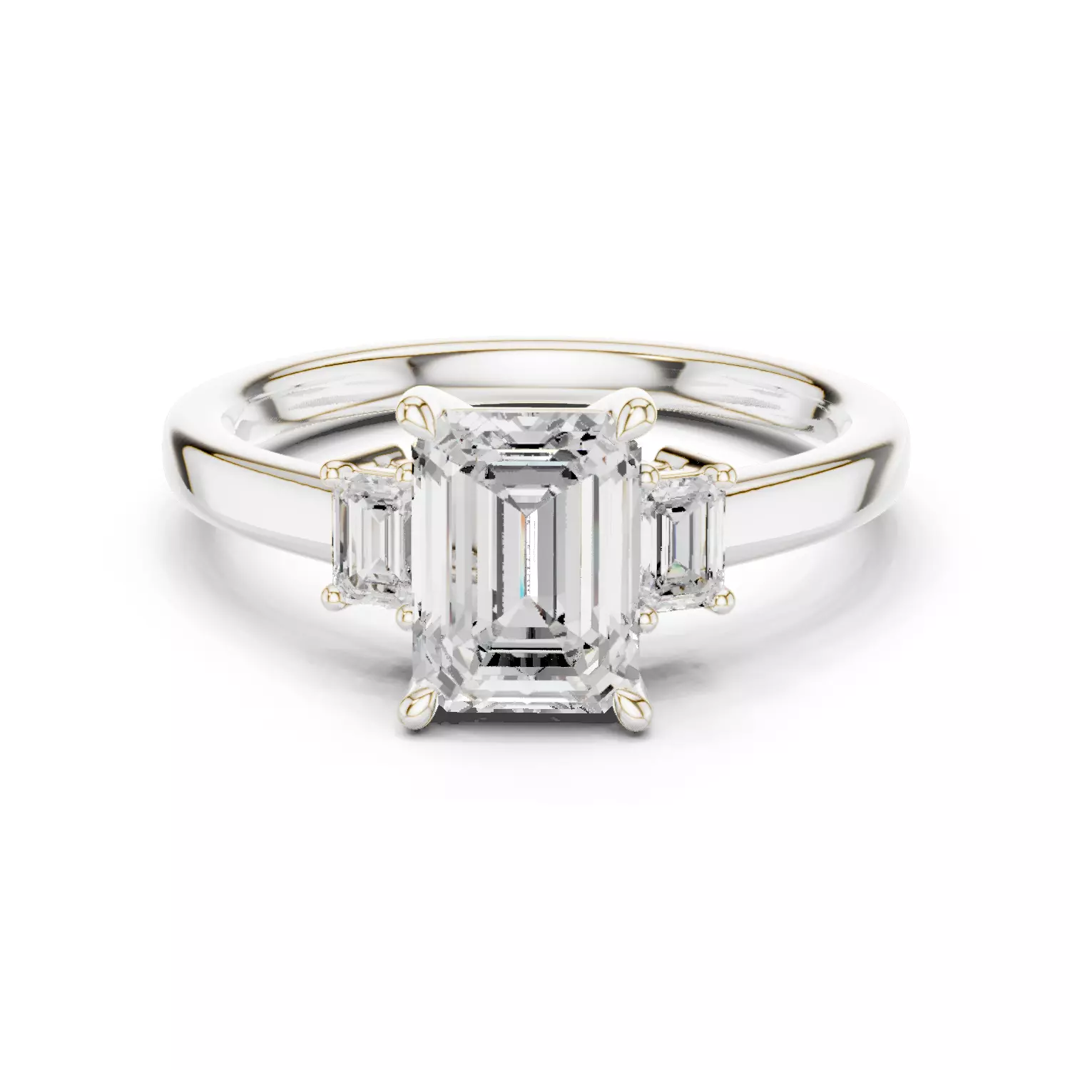Three Stone Emerald Cut Diamond Engagement Ring 3DM STL Video 3D print model_14