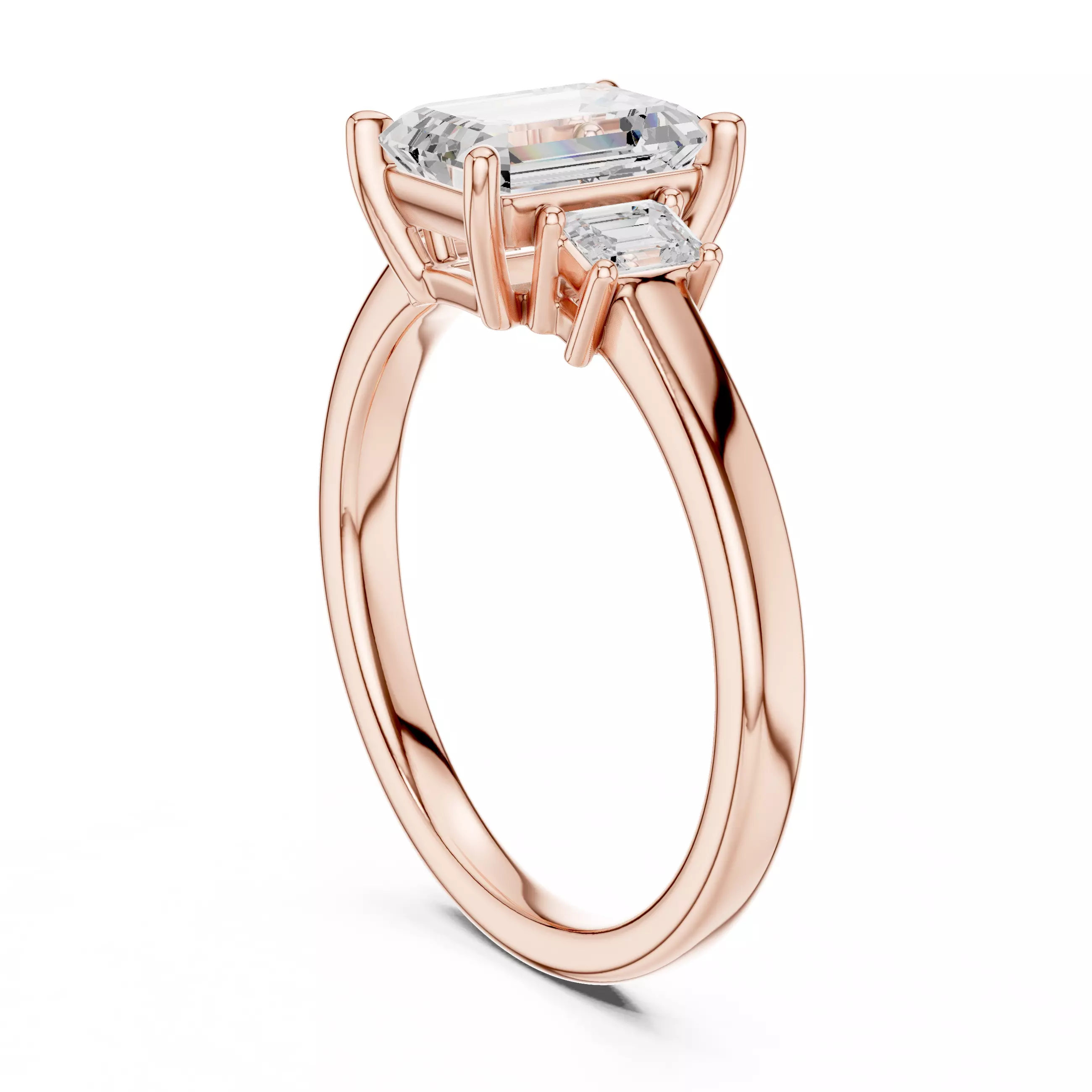 Three Stone Emerald Cut Diamond Engagement Ring 3DM STL Video 3D print model_3