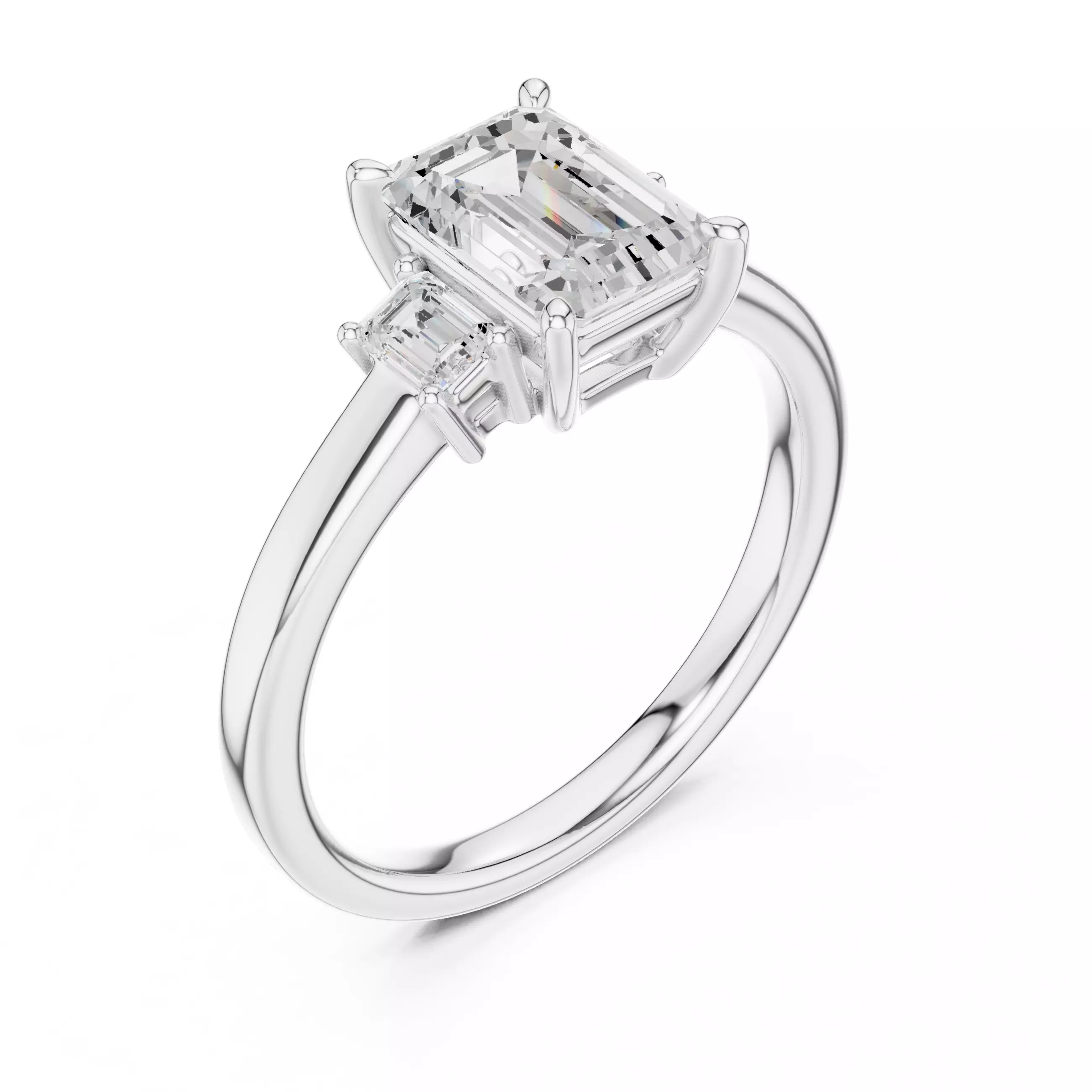 Three Stone Emerald Cut Diamond Engagement Ring 3DM STL Video 3D print model_10