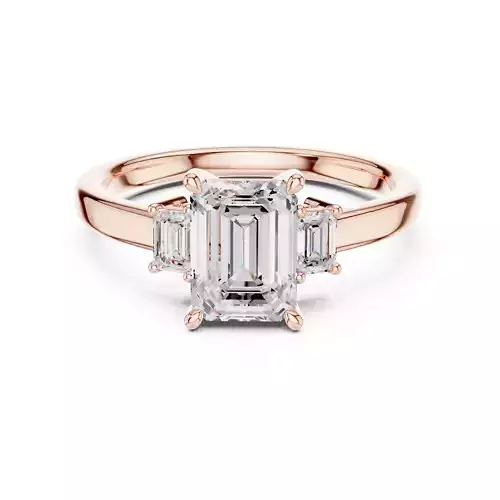 Three Stone Emerald Cut Diamond Engagement Ring 3DM STL Video
