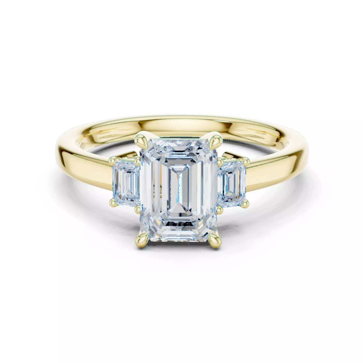 Three Stone Emerald Cut Diamond Engagement Ring 3DM STL Video 3D print model_13
