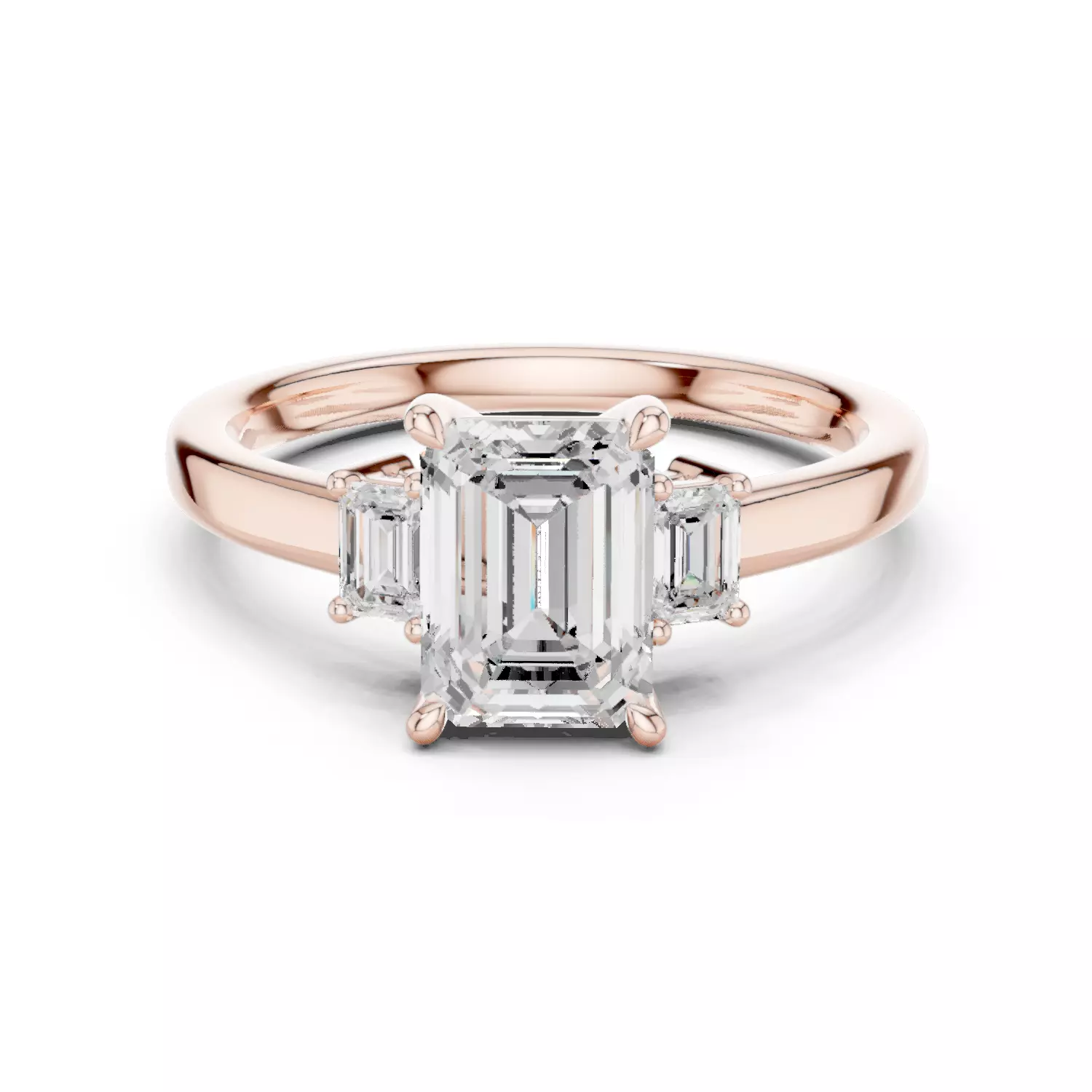 Three Stone Emerald Cut Diamond Engagement Ring 3DM STL Video 3D print model_12