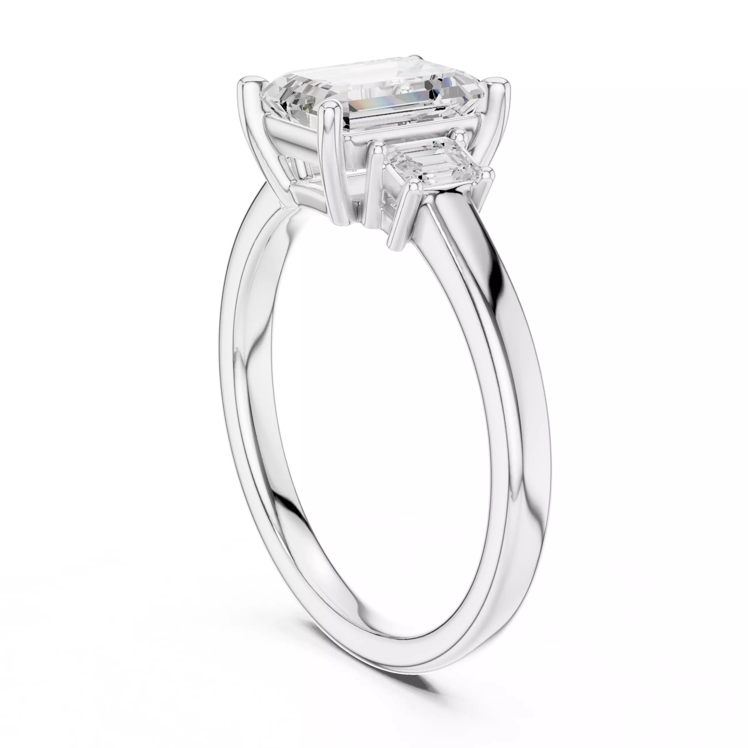 Three Stone Emerald Cut Diamond Engagement Ring 3DM STL Video 3D print model_9