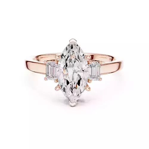 Three Stone Marquise and Emerald Engagement Ring 3DM STL Video