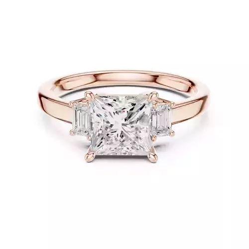 Three Stone Princess Emerald Cut Engagement Ring 3DM STL Video