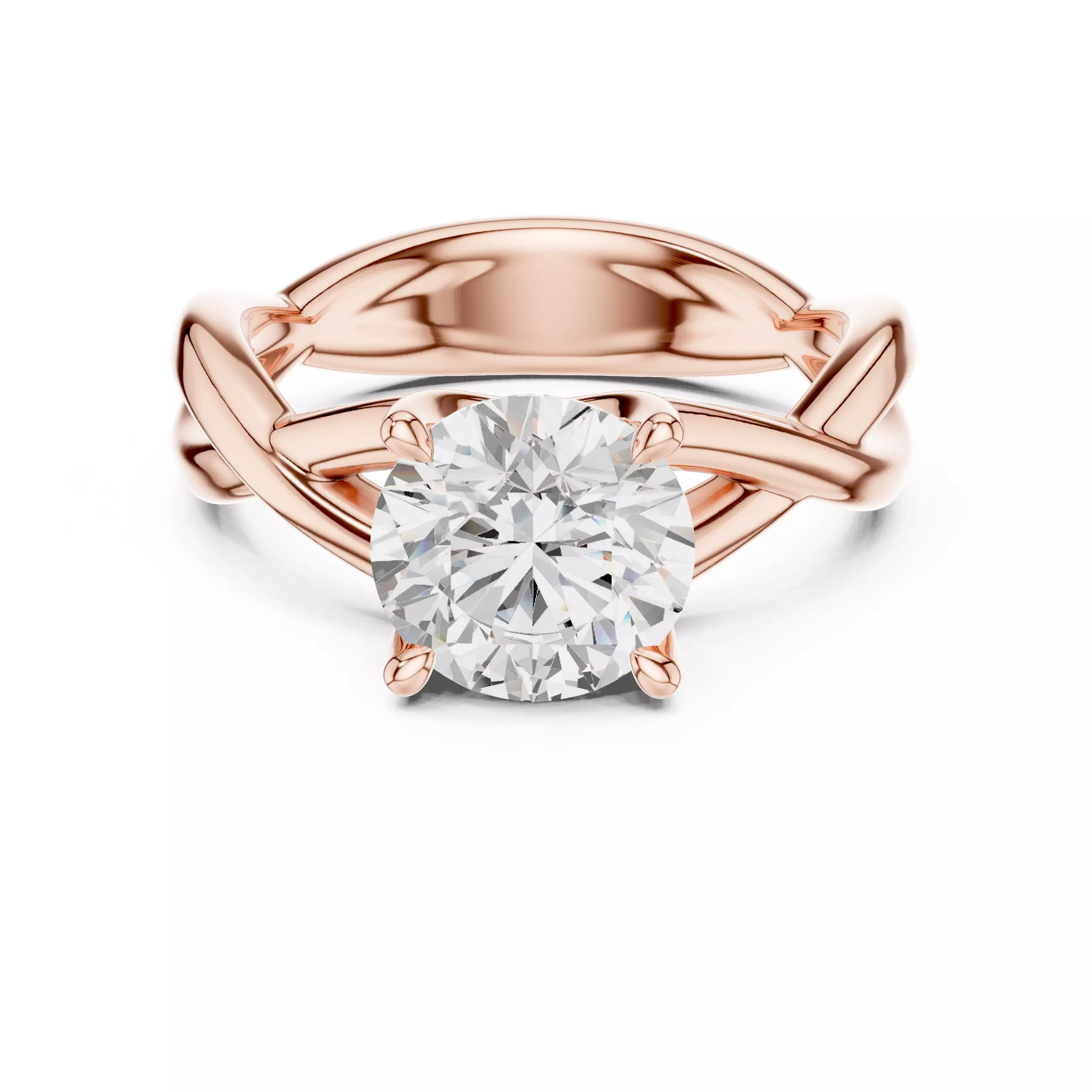 Solitaire 2CT Round Cut Twisted Engagement Ring 3DM STL Video 3D print model