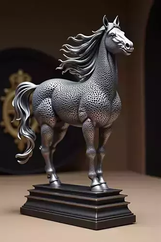 Silver Stallion Perforated Metal Horse Sculpture Dynamic Pose