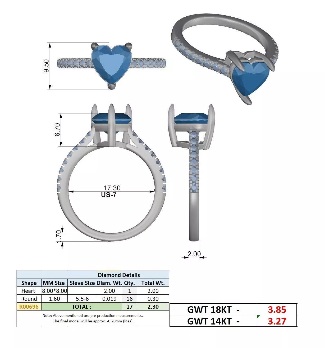 2CT Heart Cut Diamond Engagement Wedding Ring 3DM STL Video 3D print model_15