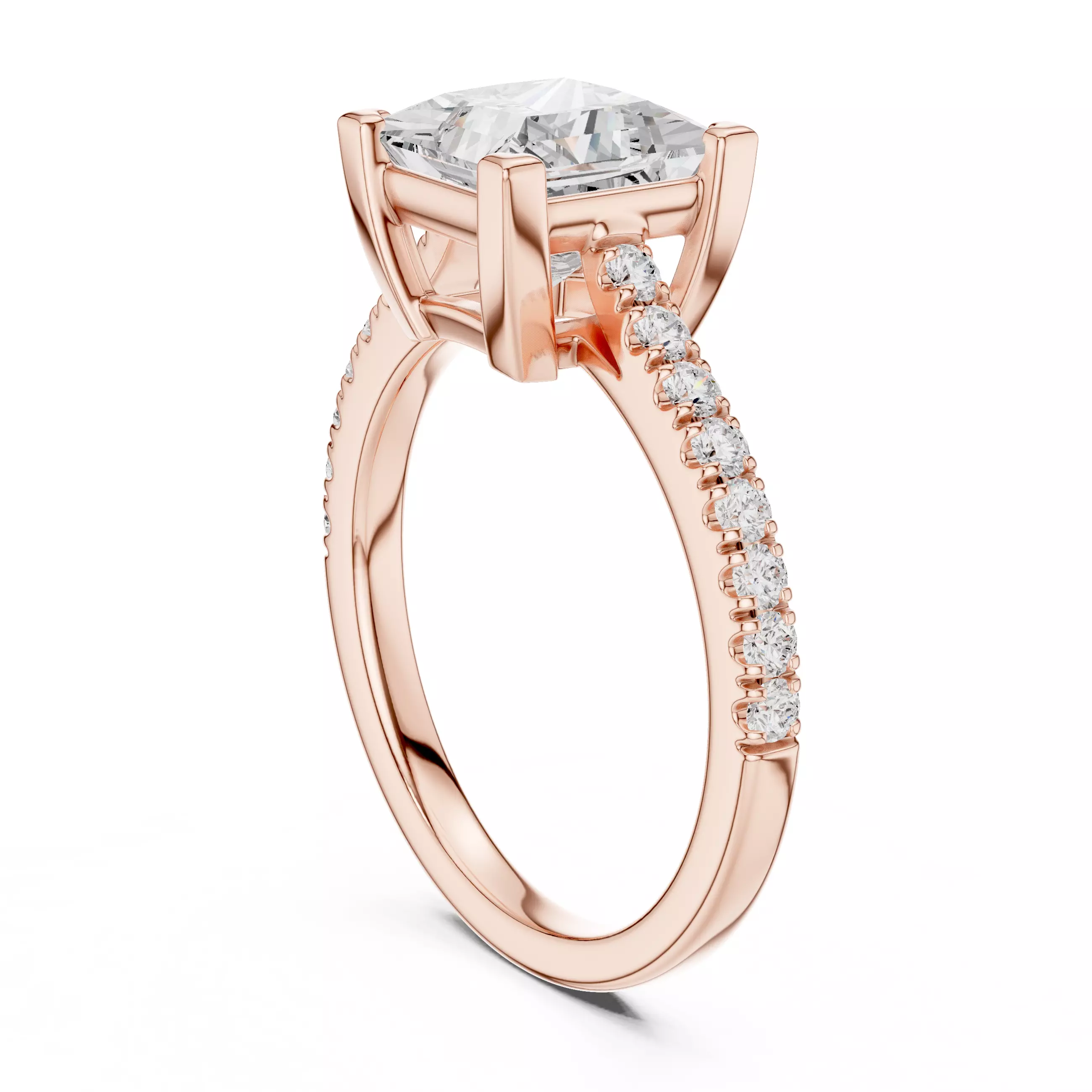 2CT Princess Cut Diamond Engagement Wedding Ring 3DM STL Video 3D print model_3