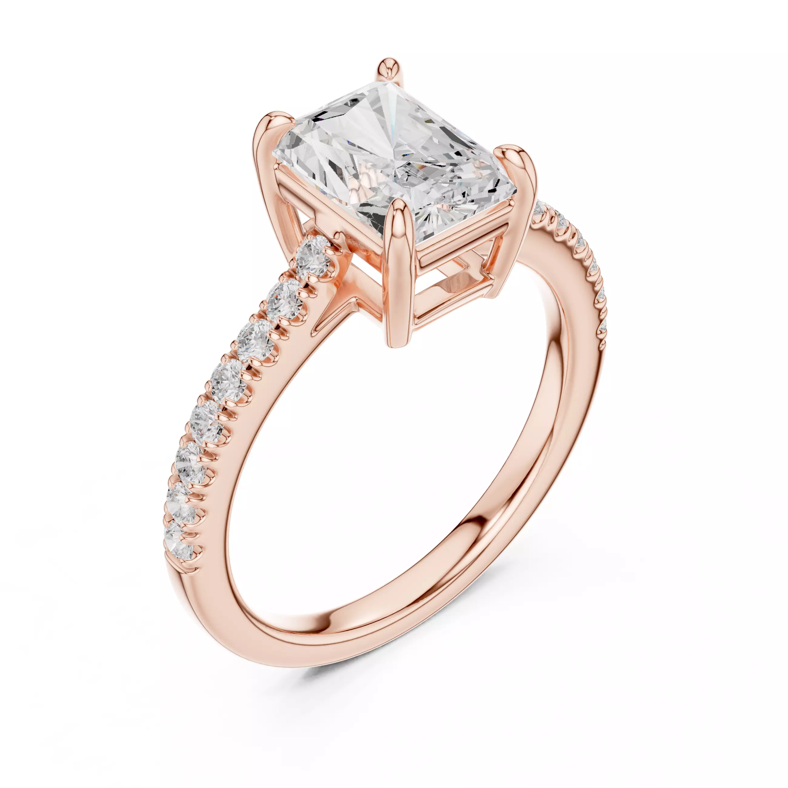 2CT Radiant Cut Diamond Engagement Wedding Ring 3DM STL Video 3D print model_4