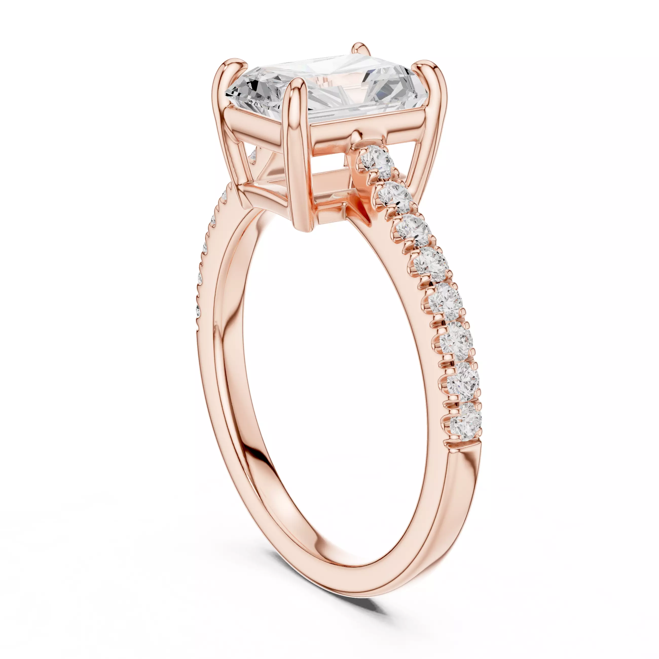 2CT Radiant Cut Diamond Engagement Wedding Ring 3DM STL Video 3D print model_3