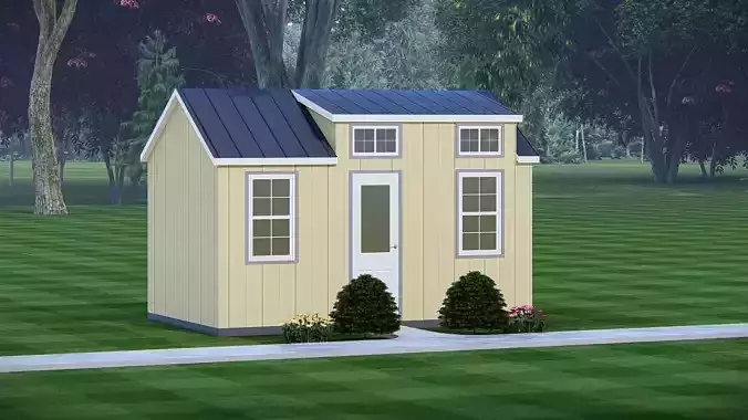 Barndominium Tiny House Exterior  Compact Barn Style Modern Home 3D model