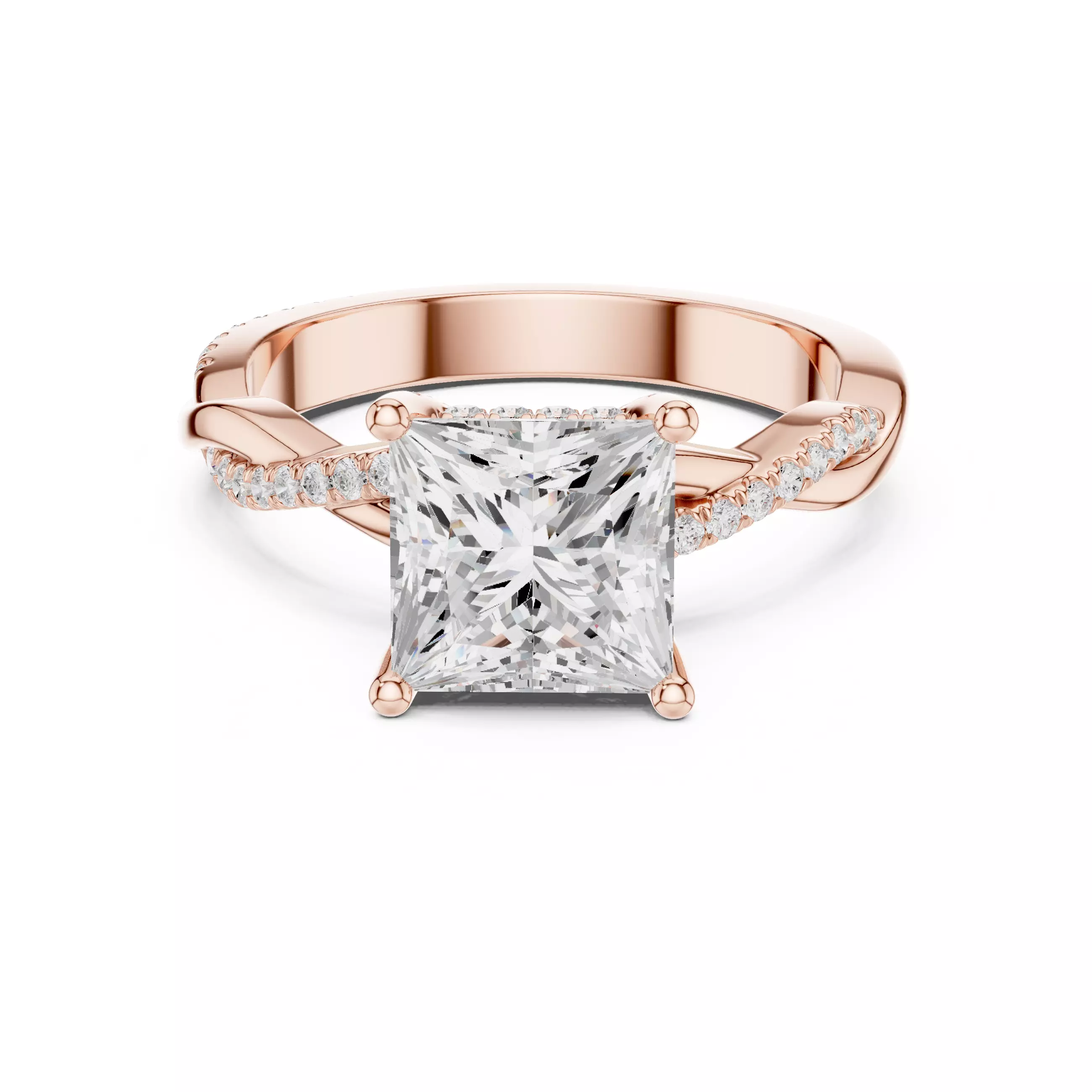 2CT Princess Cut Twisted Shank Engagement Ring 3DM STL Video 3D print model_0