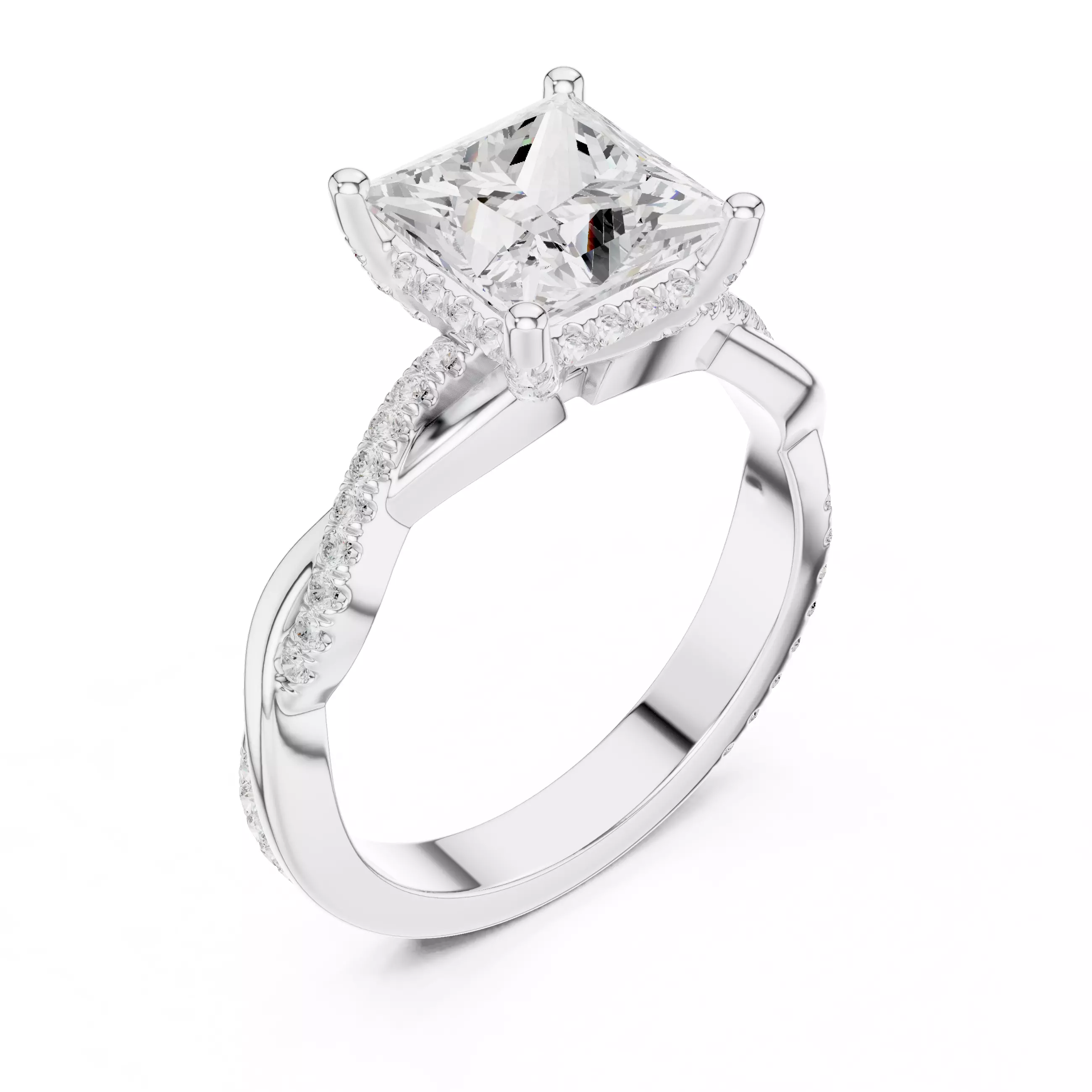 2CT Princess Cut Twisted Shank Engagement Ring 3DM STL Video 3D print model_10