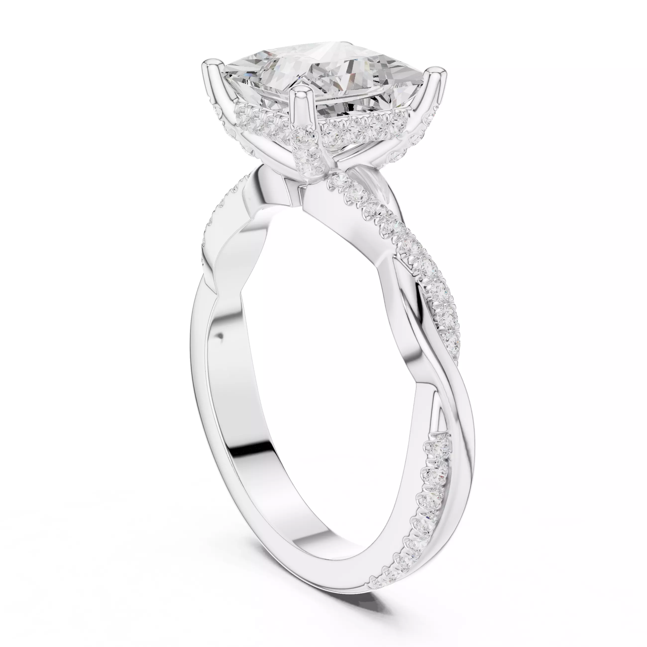 2CT Princess Cut Twisted Shank Engagement Ring 3DM STL Video 3D print model_9