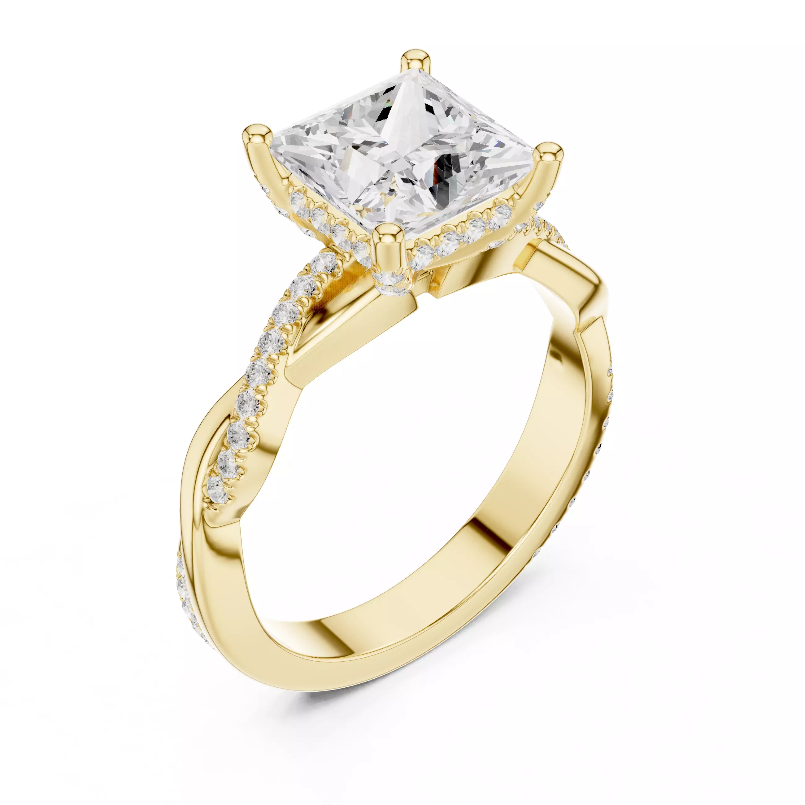 2CT Princess Cut Twisted Shank Engagement Ring 3DM STL Video 3D print model_7