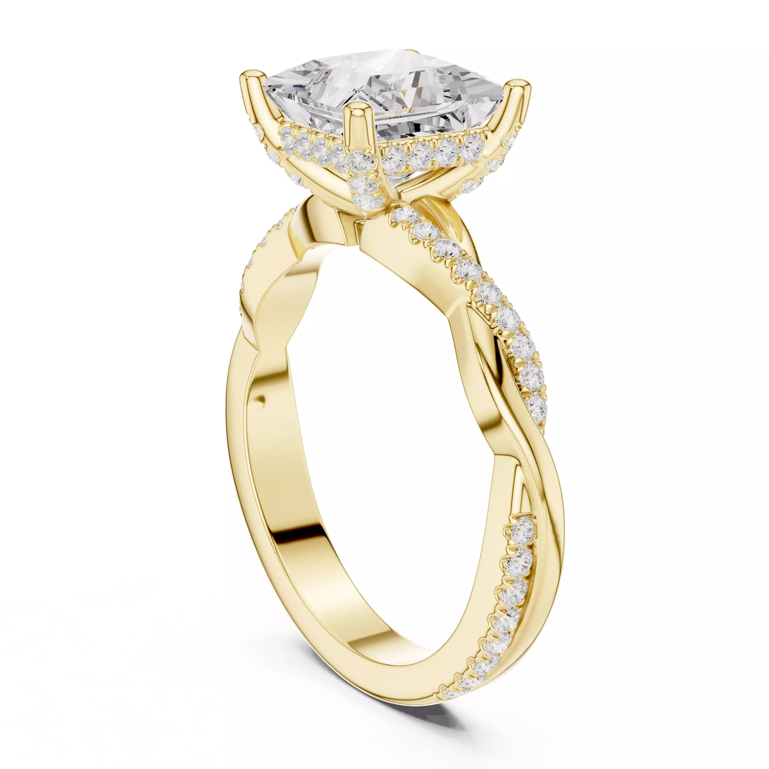 2CT Princess Cut Twisted Shank Engagement Ring 3DM STL Video 3D print model_6