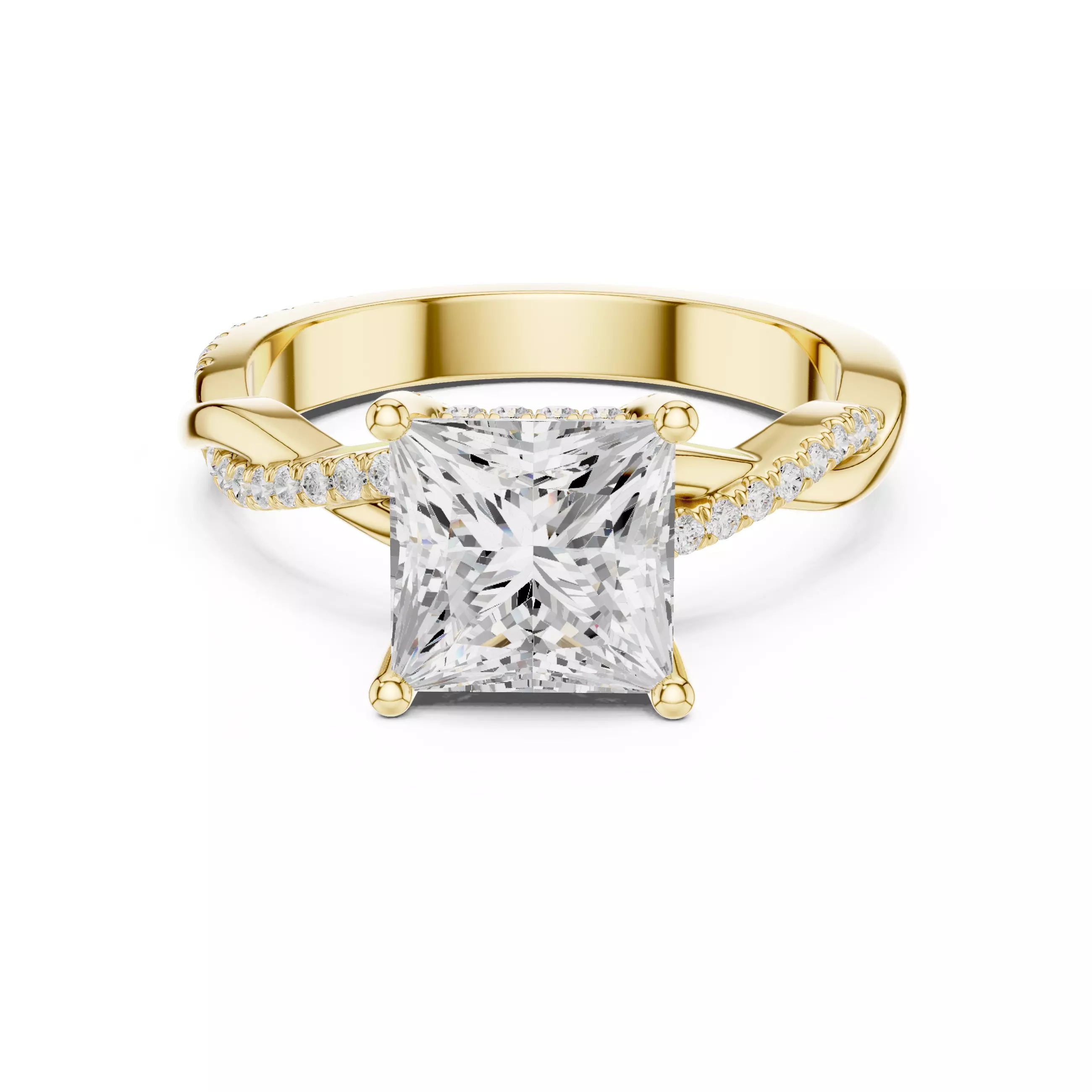 2CT Princess Cut Twisted Shank Engagement Ring 3DM STL Video 3D print model_1