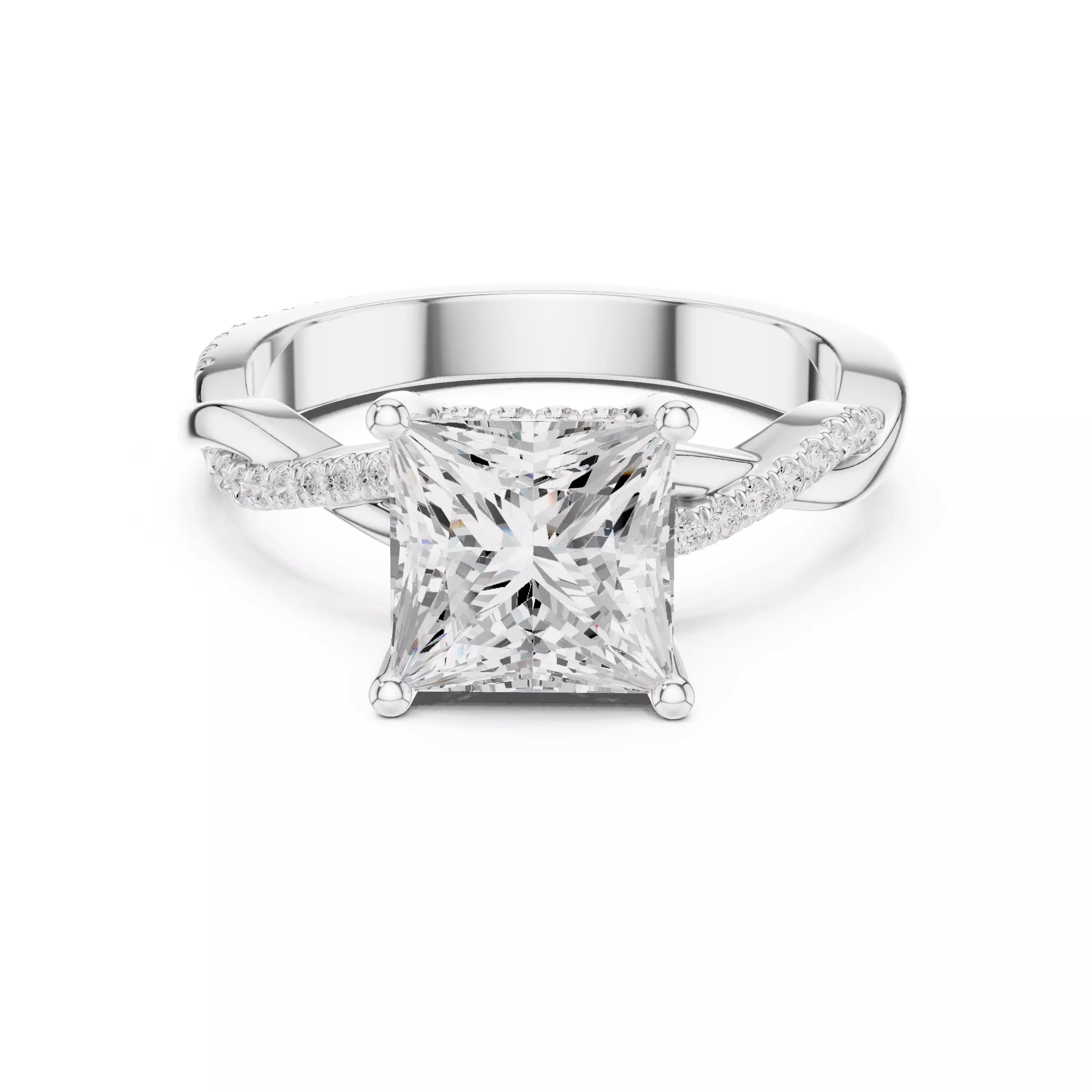 2CT Princess Cut Twisted Shank Engagement Ring 3DM STL Video 3D print model_2