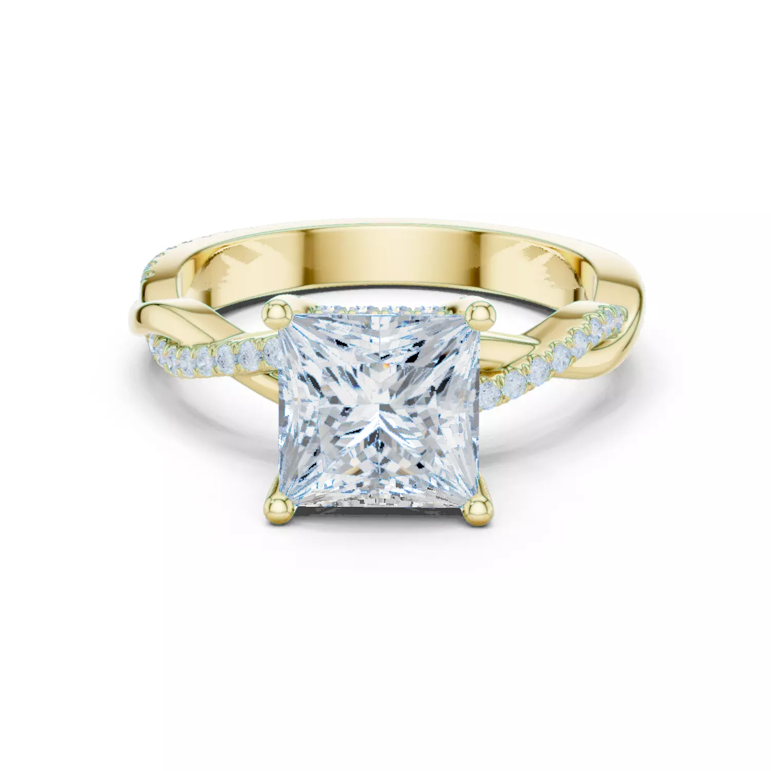 2CT Princess Cut Twisted Shank Engagement Ring 3DM STL Video 3D print model_13