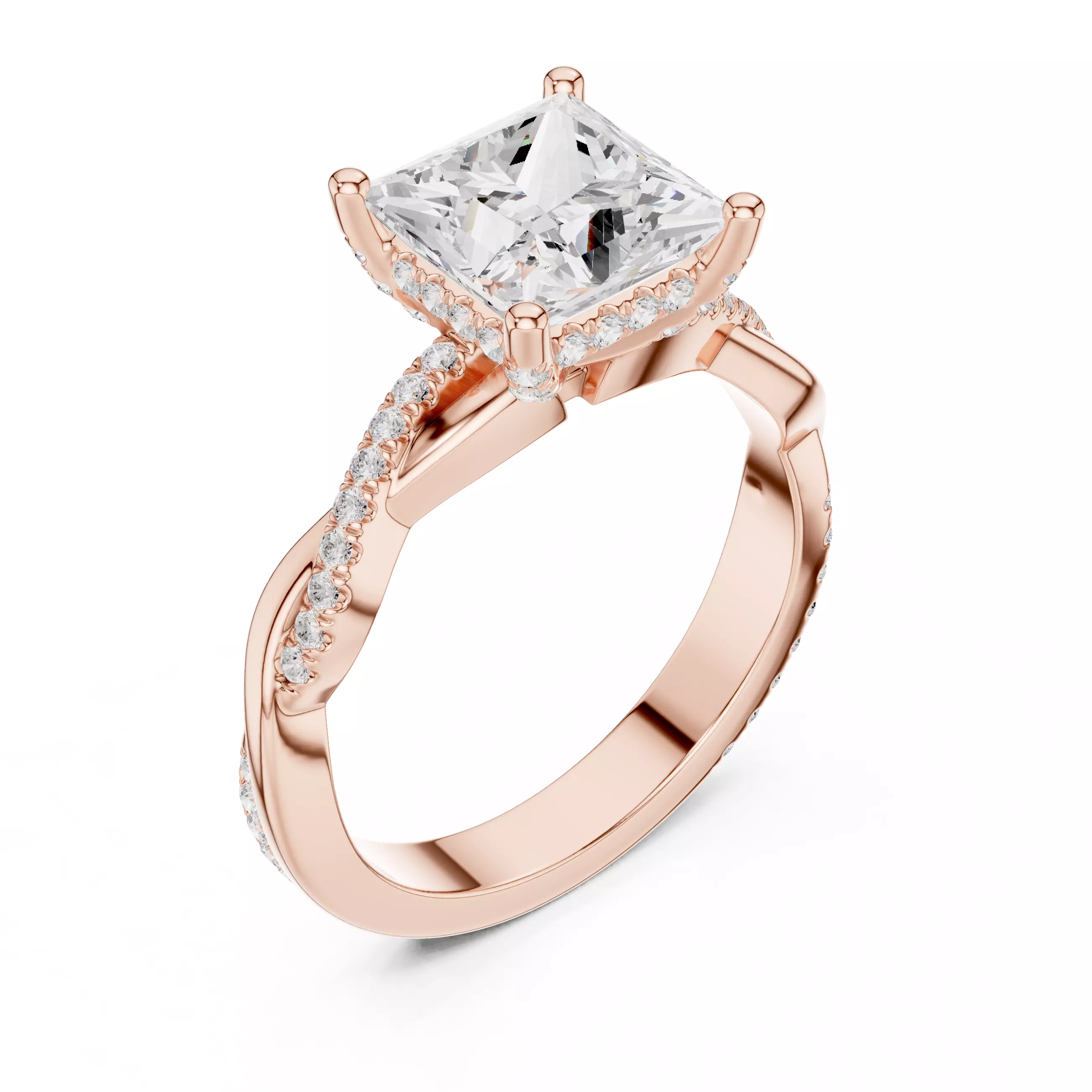 2CT Princess Cut Twisted Shank Engagement Ring 3DM STL Video 3D print model_4