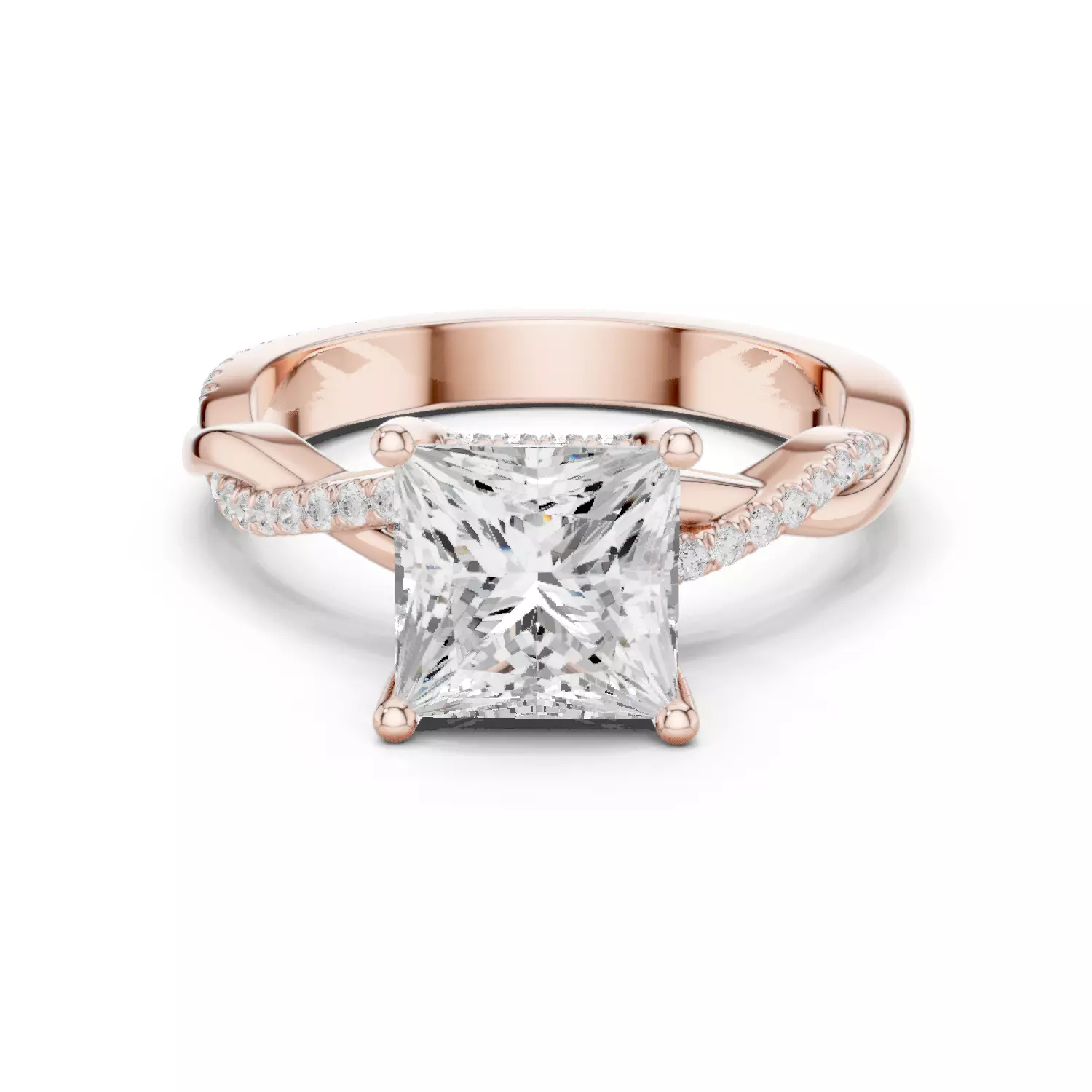 2CT Princess Cut Twisted Shank Engagement Ring 3DM STL Video 3D print model_12