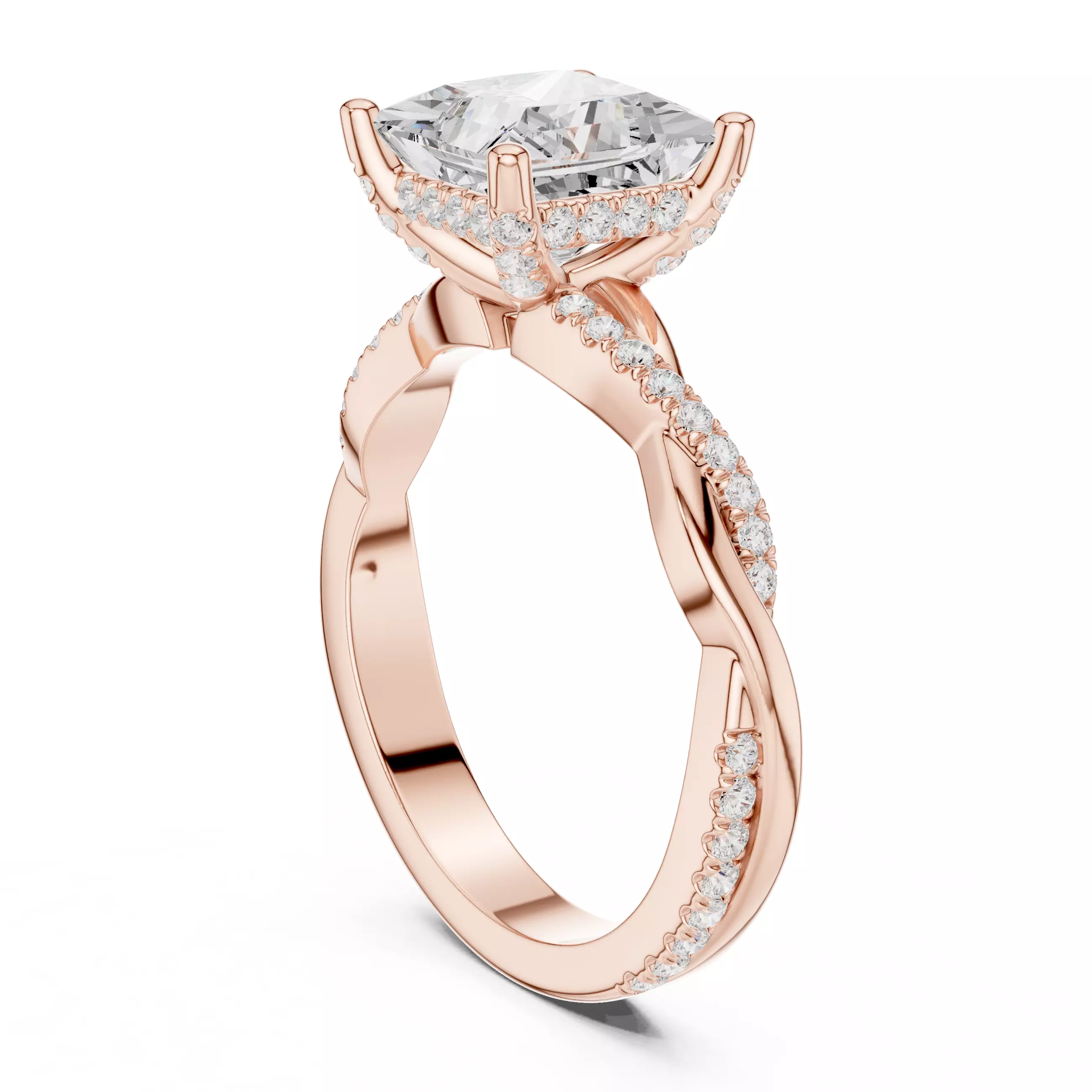 2CT Princess Cut Twisted Shank Engagement Ring 3DM STL Video 3D print model_3