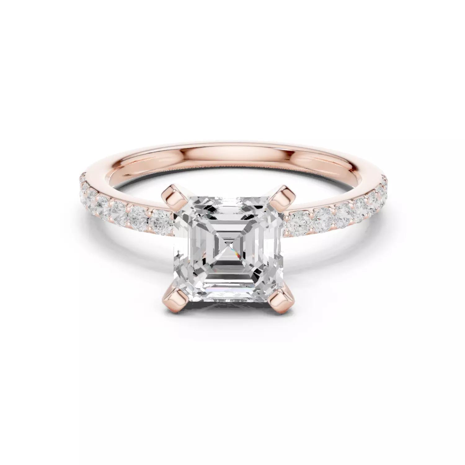 2CT Asscher Cut Pave Diamond Engagement Ring 3DM STL Video 3D print model_12