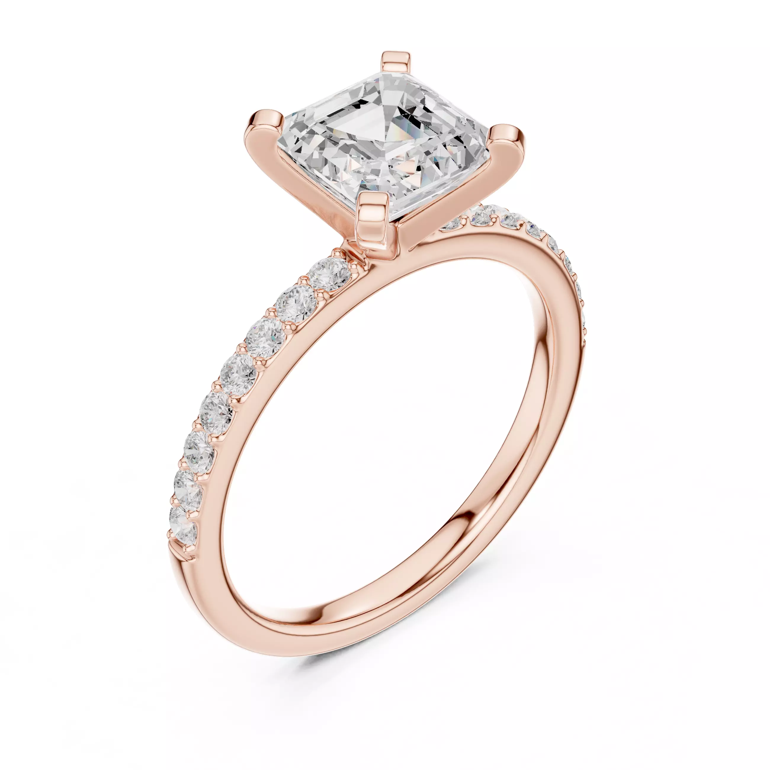 2CT Asscher Cut Pave Diamond Engagement Ring 3DM STL Video 3D print model_4