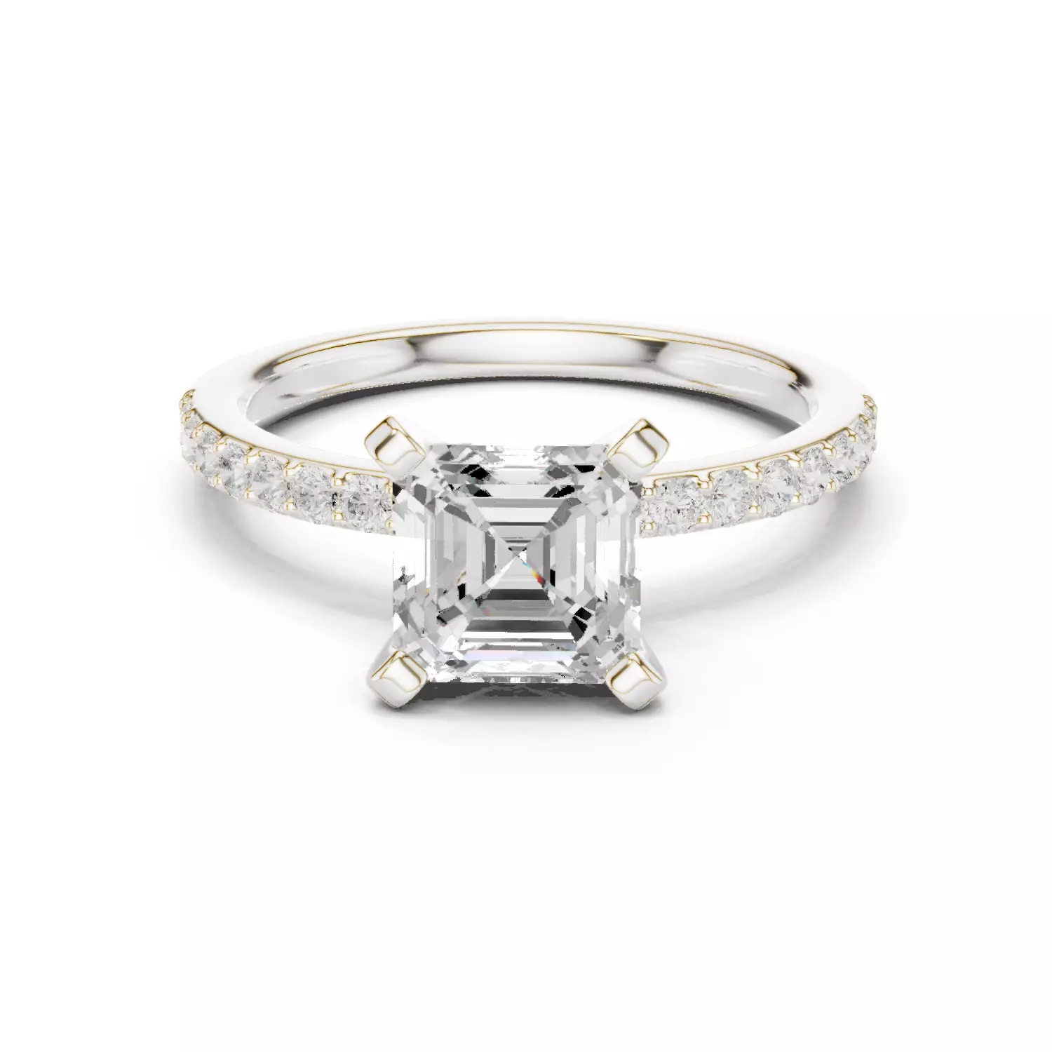 2CT Asscher Cut Pave Diamond Engagement Ring 3DM STL Video 3D print model_14