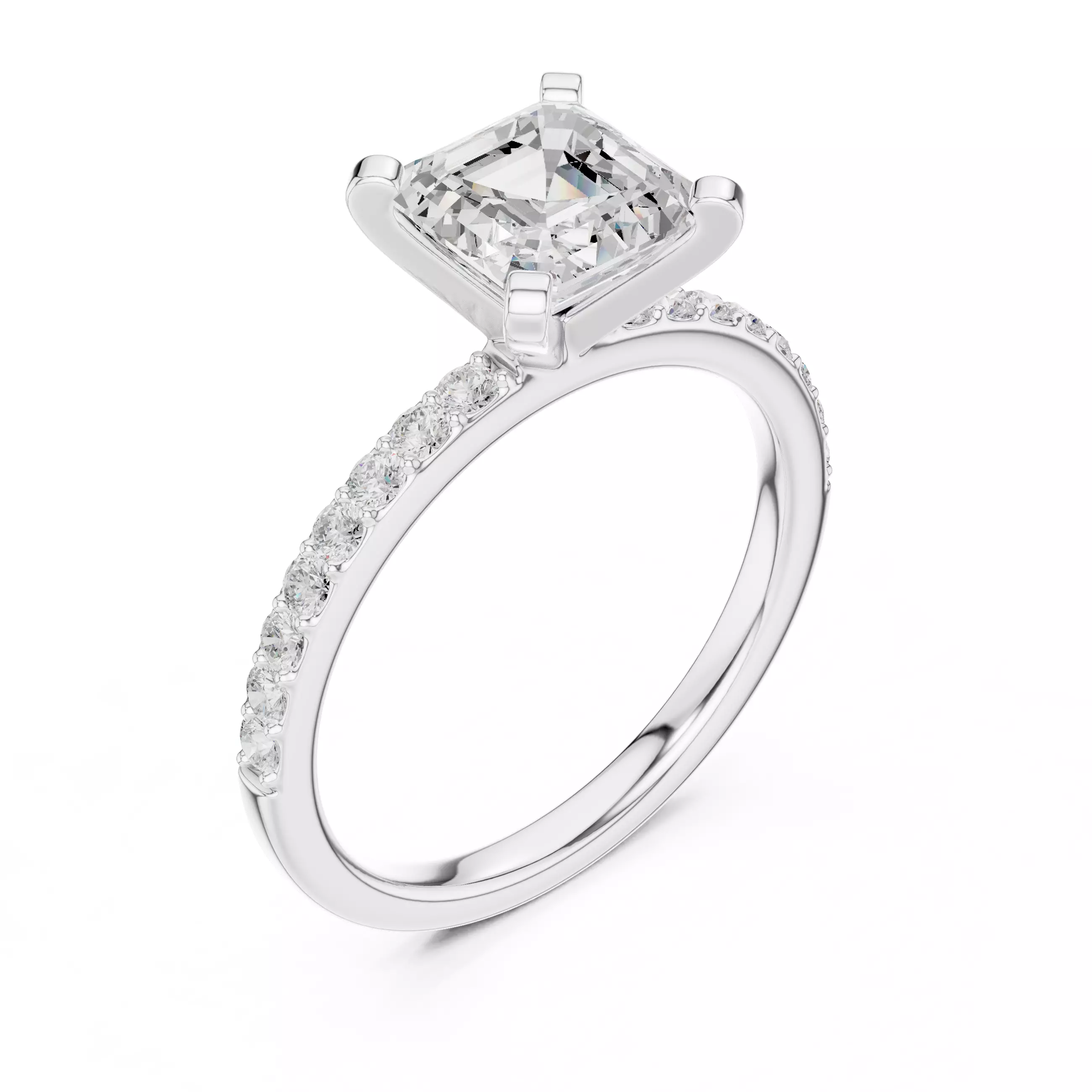 2CT Asscher Cut Pave Diamond Engagement Ring 3DM STL Video 3D print model_10