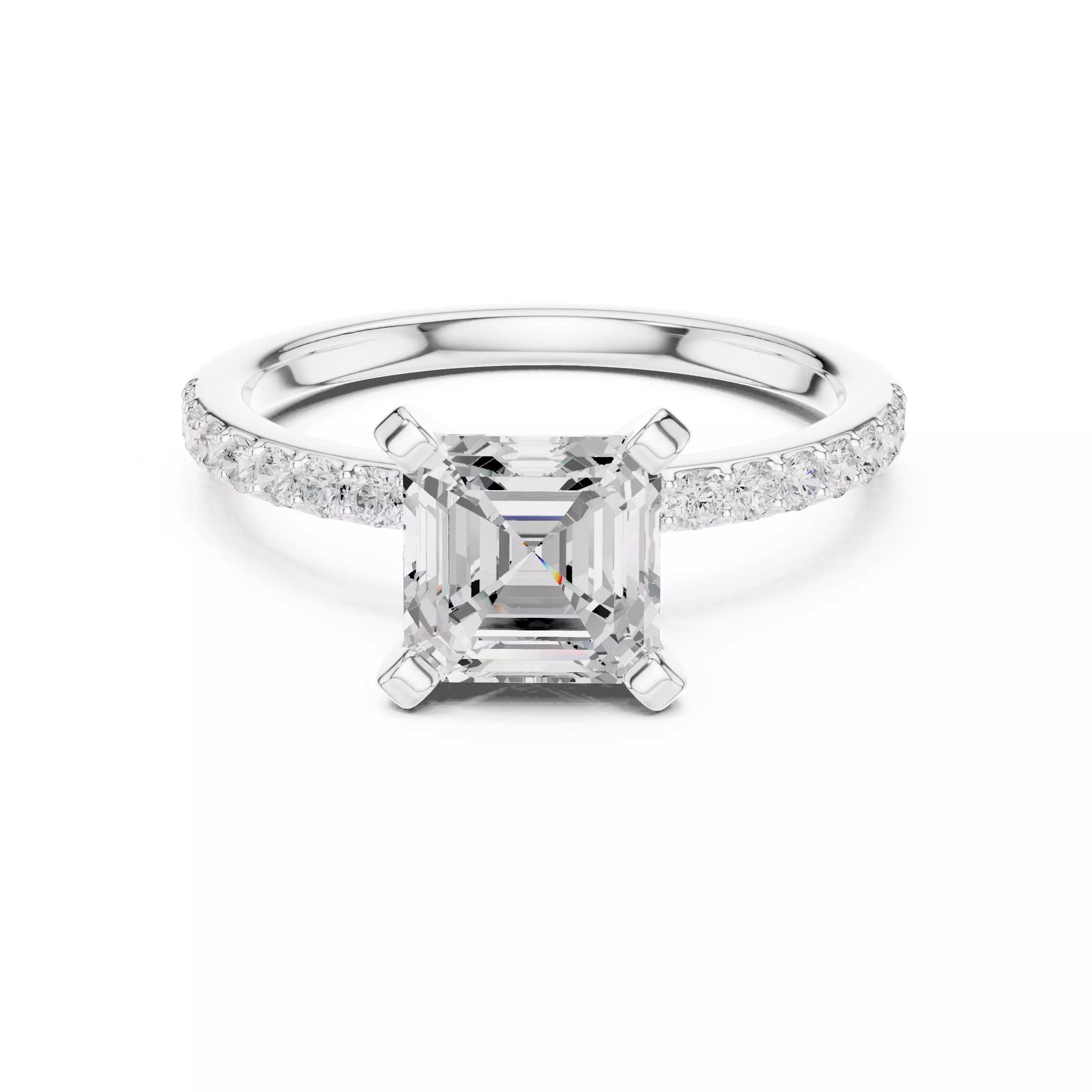 2CT Asscher Cut Pave Diamond Engagement Ring 3DM STL Video 3D print model_2