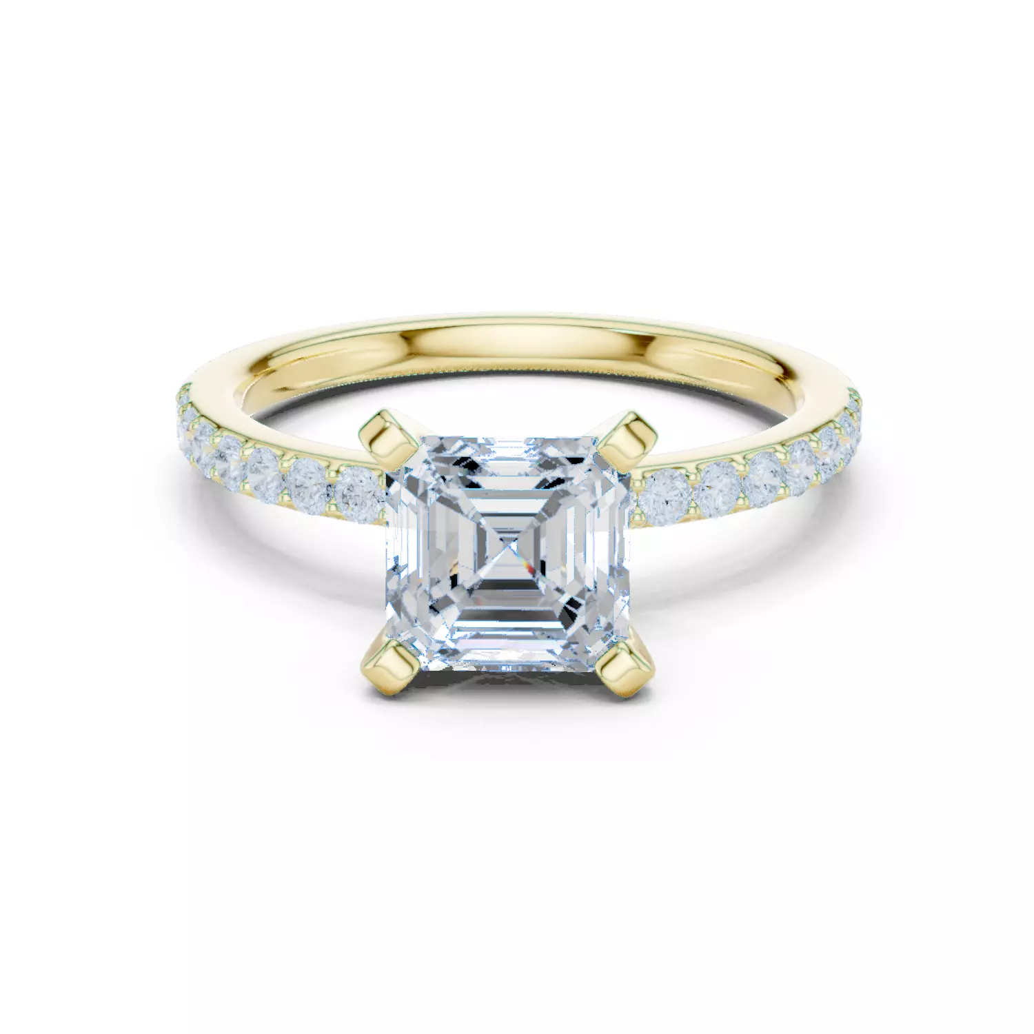 2CT Asscher Cut Pave Diamond Engagement Ring 3DM STL Video 3D print model_13