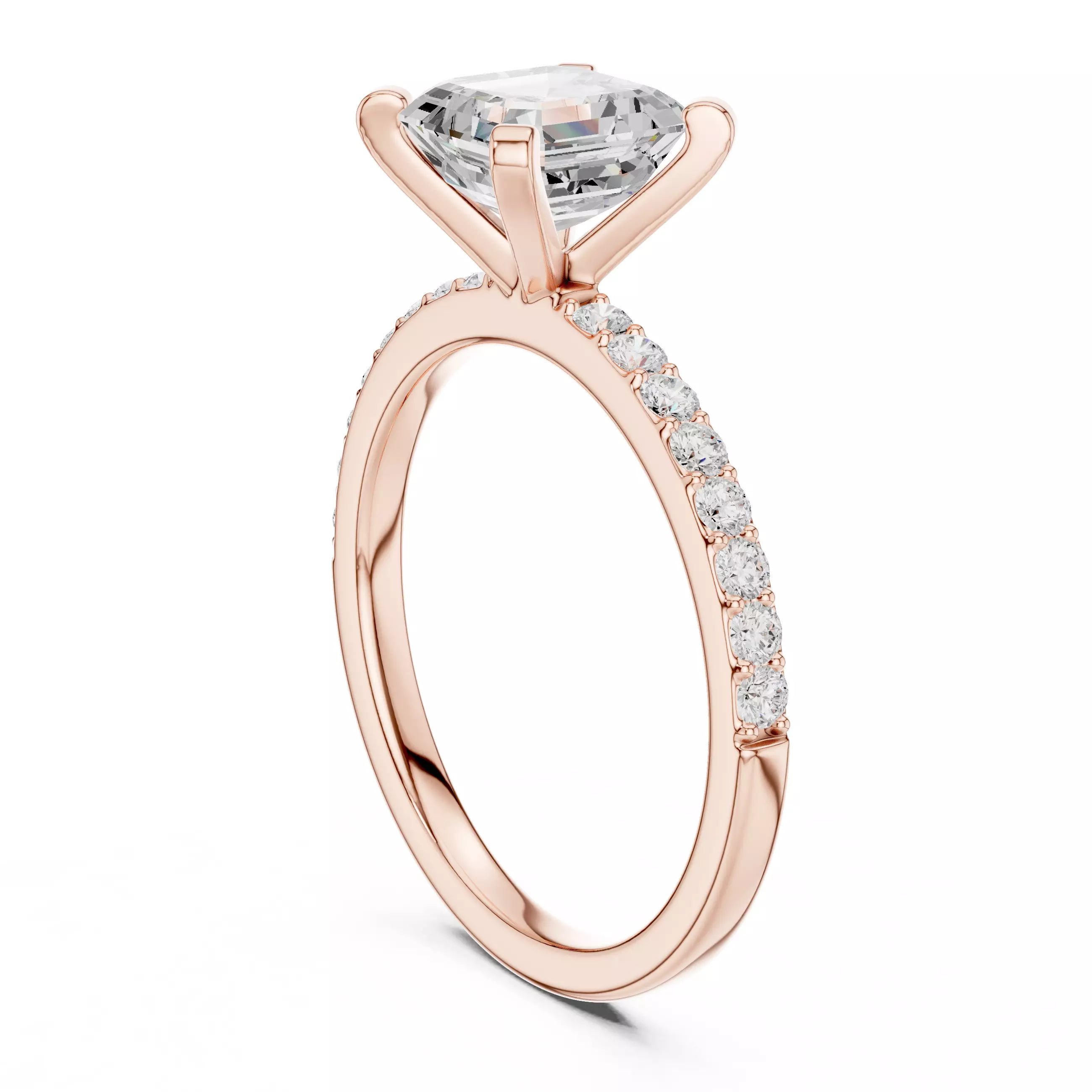 2CT Asscher Cut Pave Diamond Engagement Ring 3DM STL Video 3D print model_3