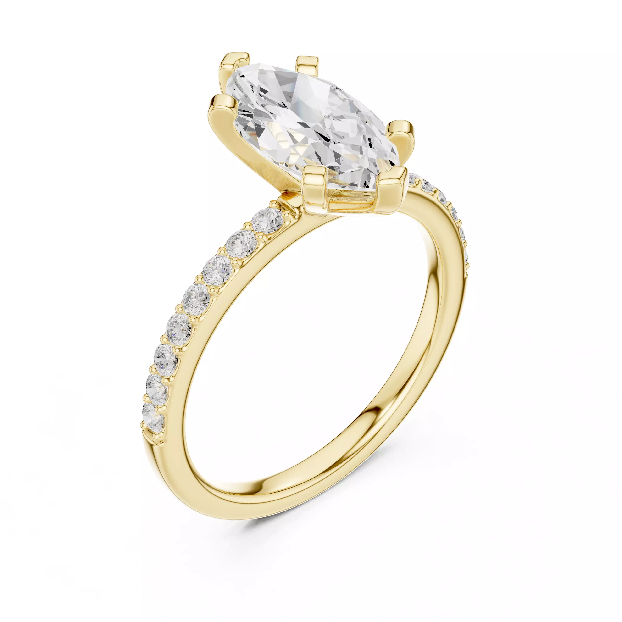 12x6mm Marquise Cut Diamond Engagement Ring 3DM STL Video 3D print model_7