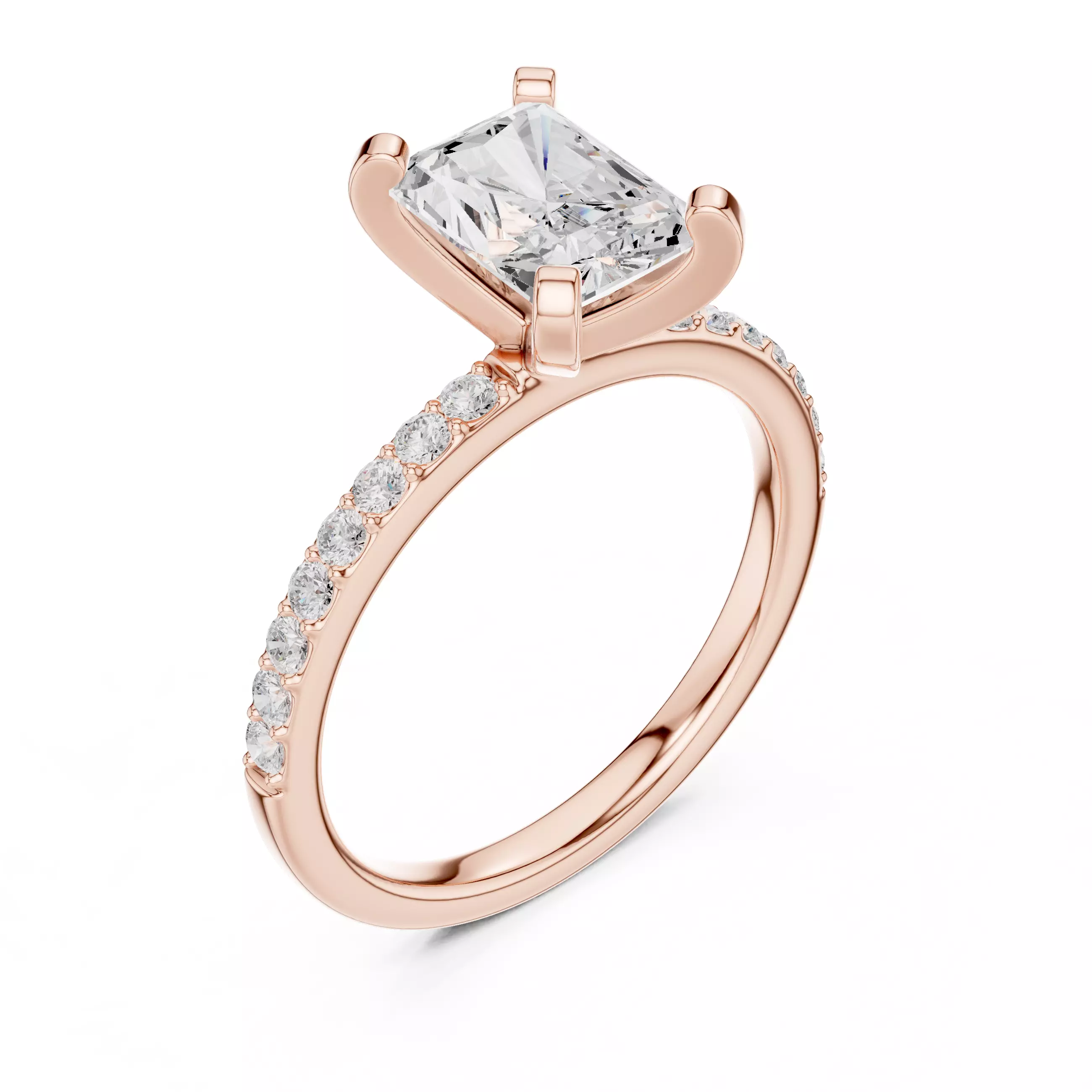 2CT Radiant Cut Diamond Engagement Ring 3DM STL Video 3D print model_4