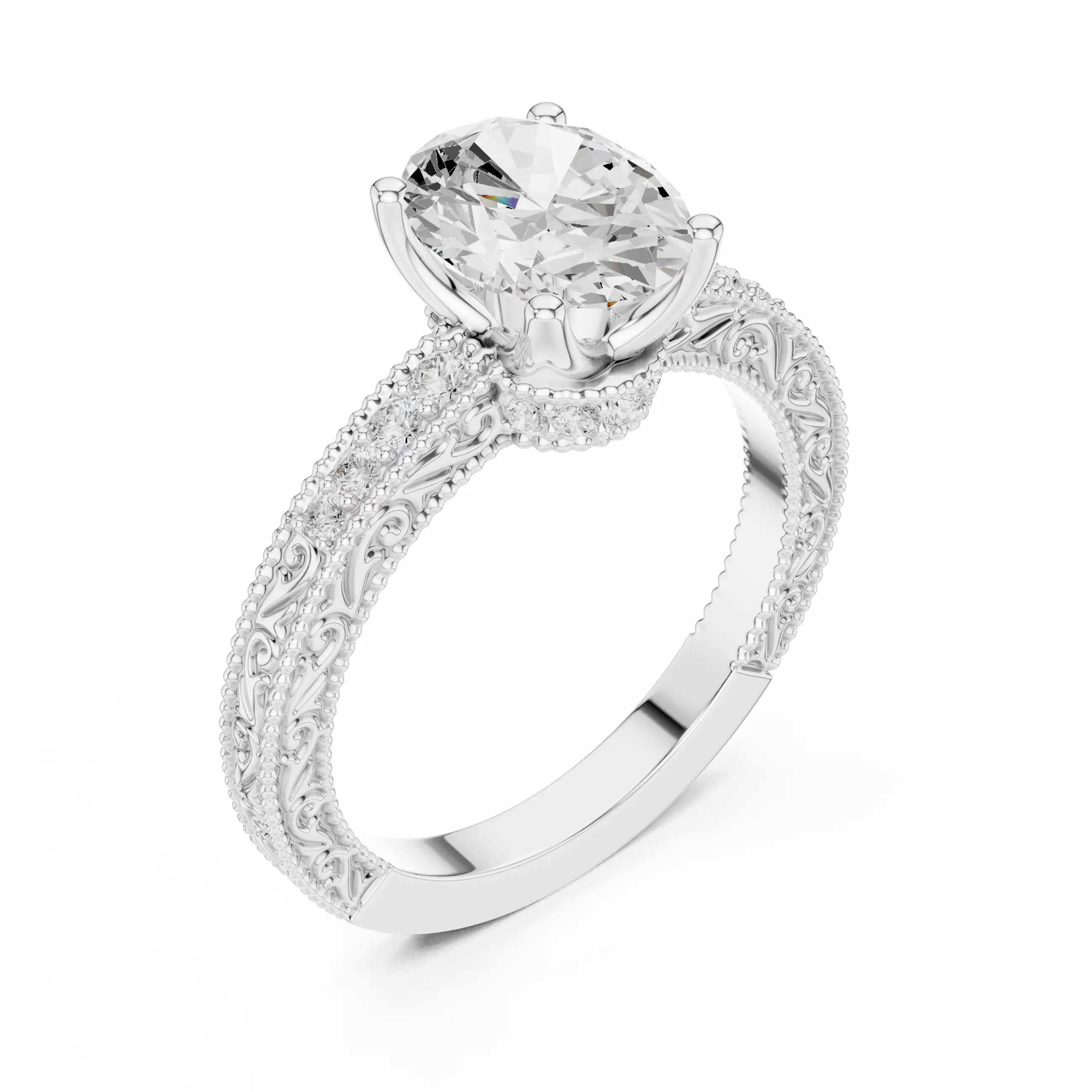 2CT Oval Cut Diamond Engagement Wedding Ring 3DM STL Video 3D print model_10