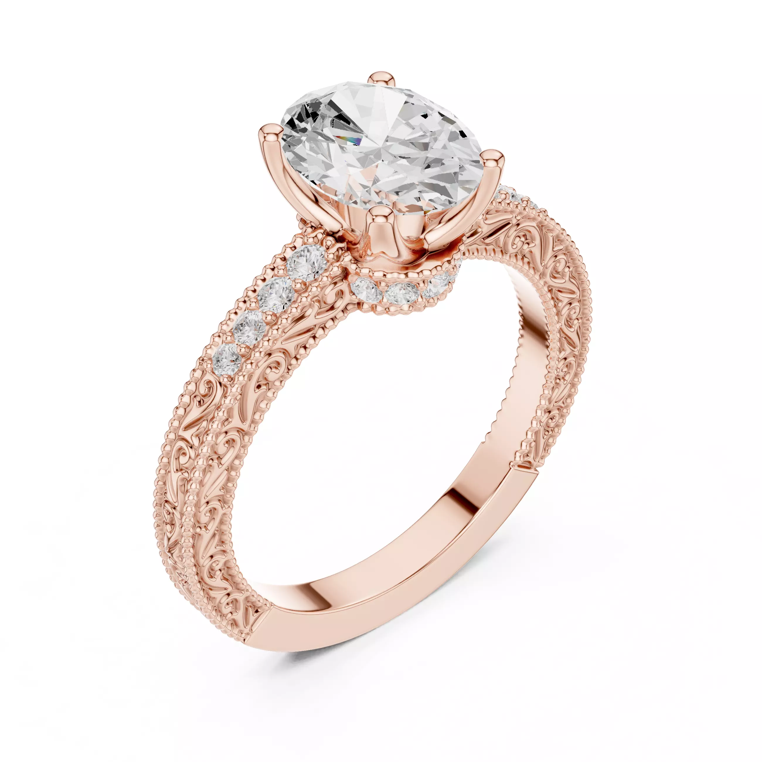 2CT Oval Cut Diamond Engagement Wedding Ring 3DM STL Video 3D print model_4