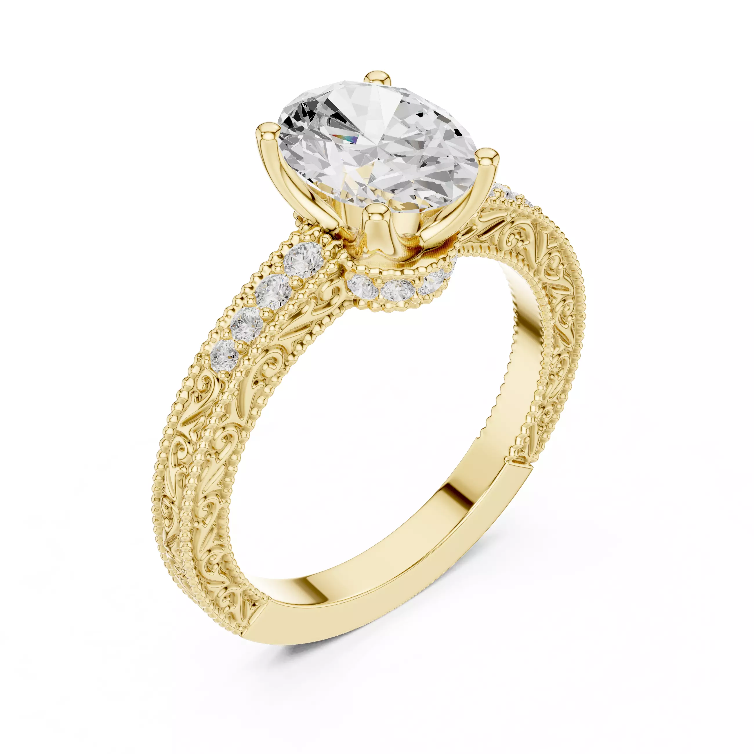 2CT Oval Cut Diamond Engagement Wedding Ring 3DM STL Video 3D print model_7